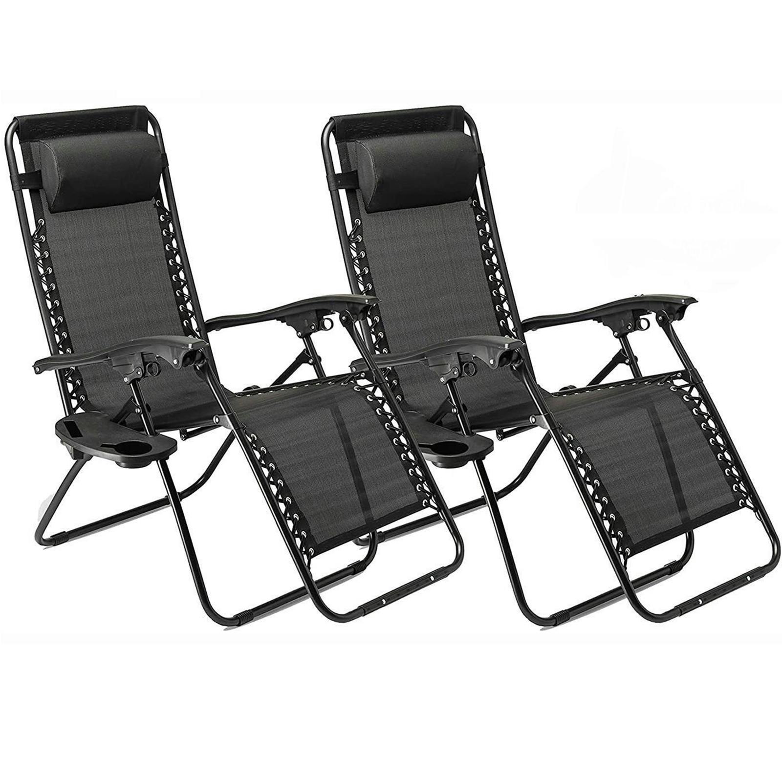 Gr8 Garden Black 2 X Zero Gravity Reclining Garden Chair Sun Beach Lounger Recliner Outdoor