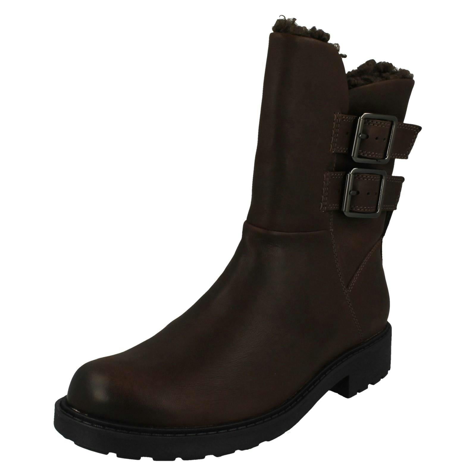 Clarks Women's Dark/Brown Warmlined Ankle Boots Orinoco2 Buckle - Uk 7