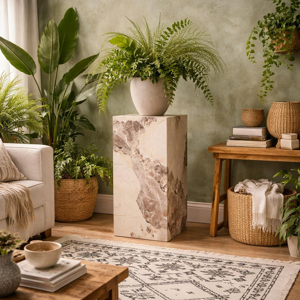 Rackhams Brown Dingle Pandora Marble Effect Small Pedestal Side Table