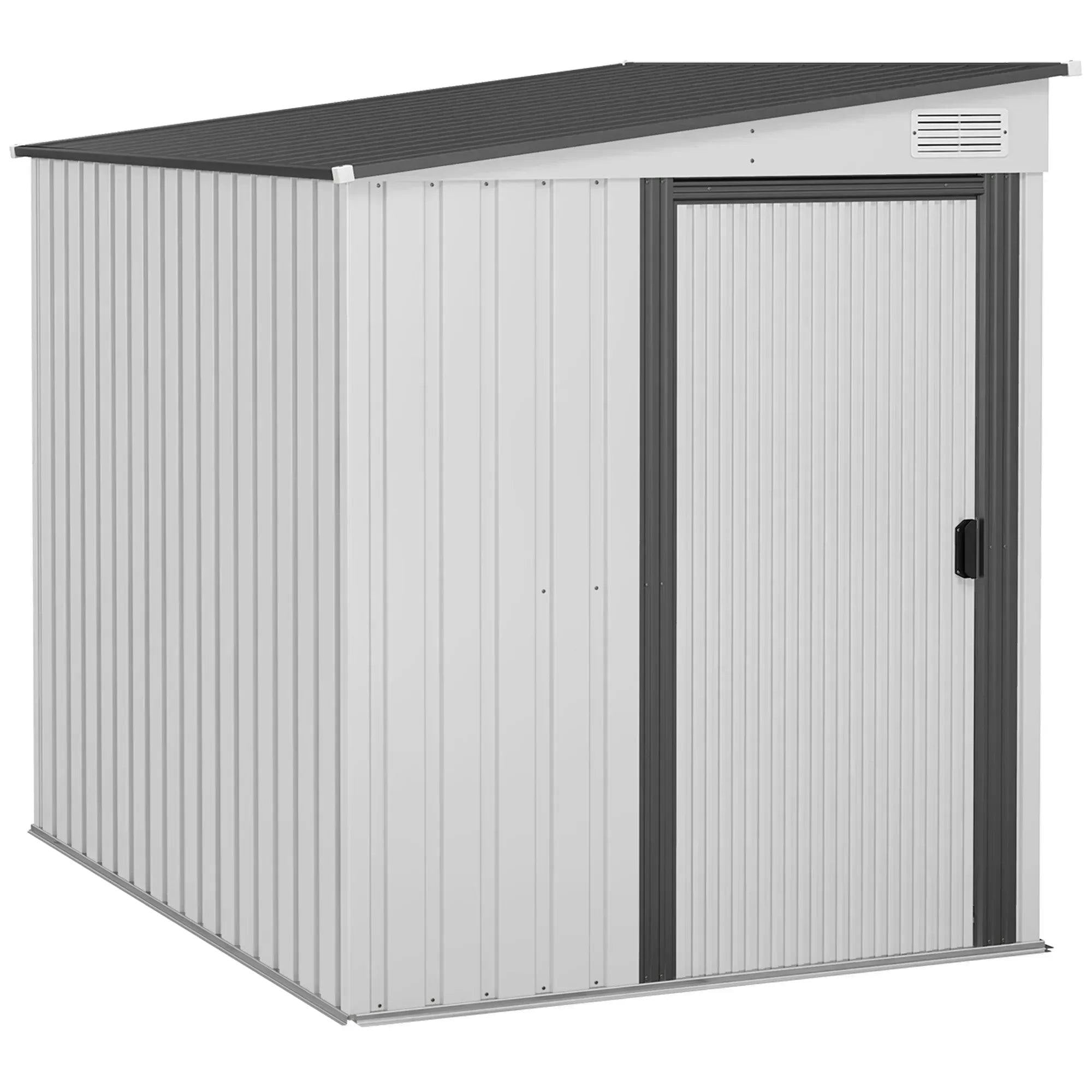 Bobobiy White 7 X 5Ft Galvanised Metal Shed, With Sliding Door