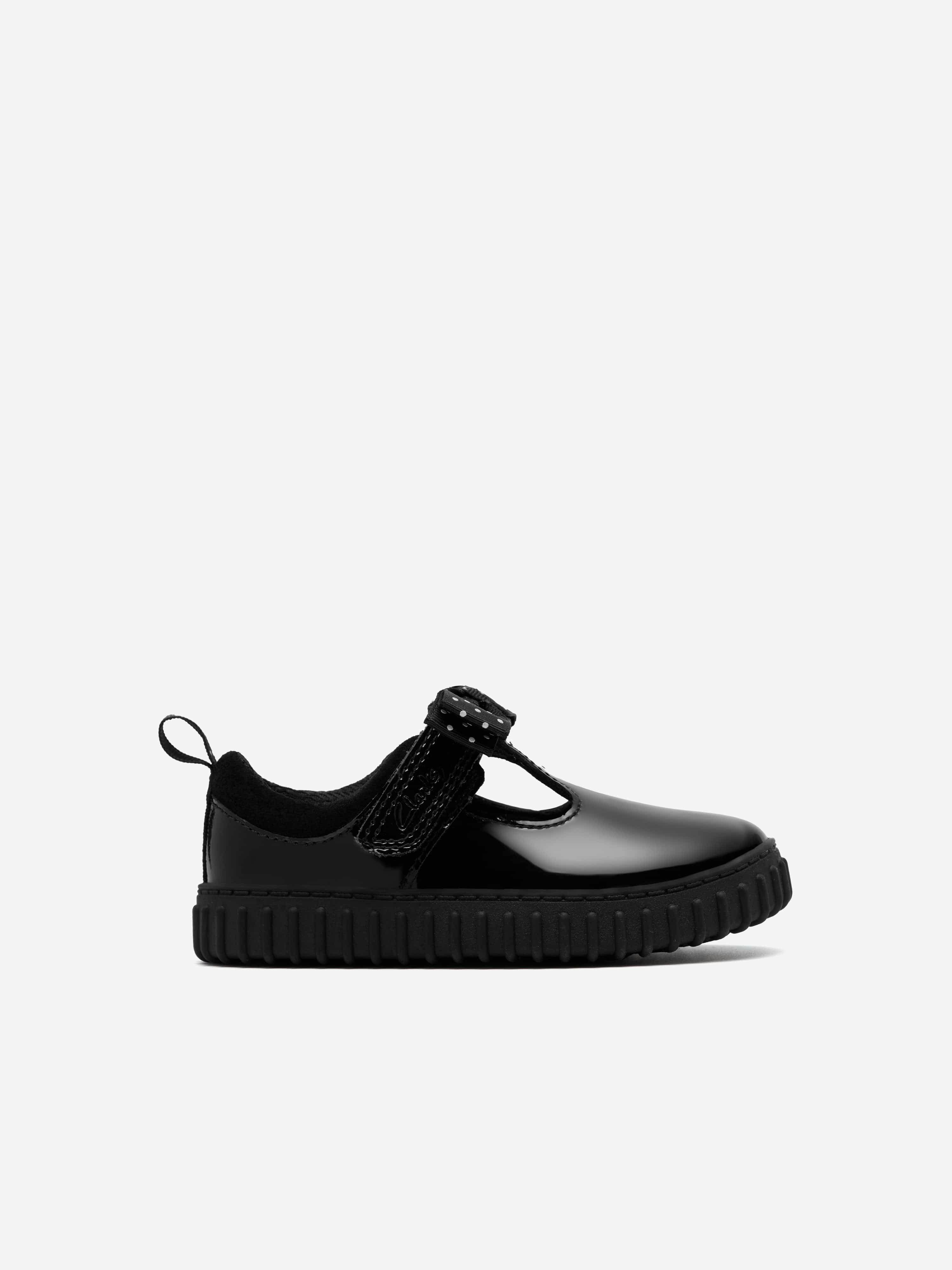 Clarks Girls Black Patent Leather Cove Bow Shoes In - Eu 21 Uk 5