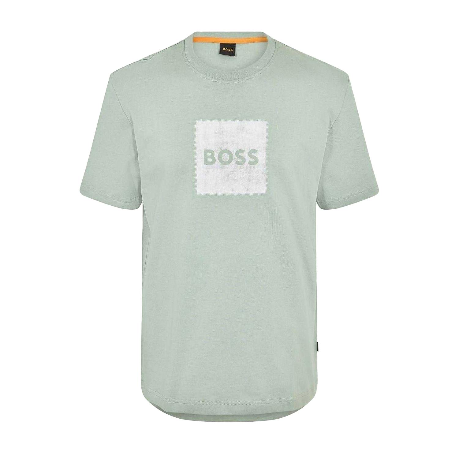 Boss Men's Green Stitched Cotton Logo T-Shirt - Xxl - 100% Mixed