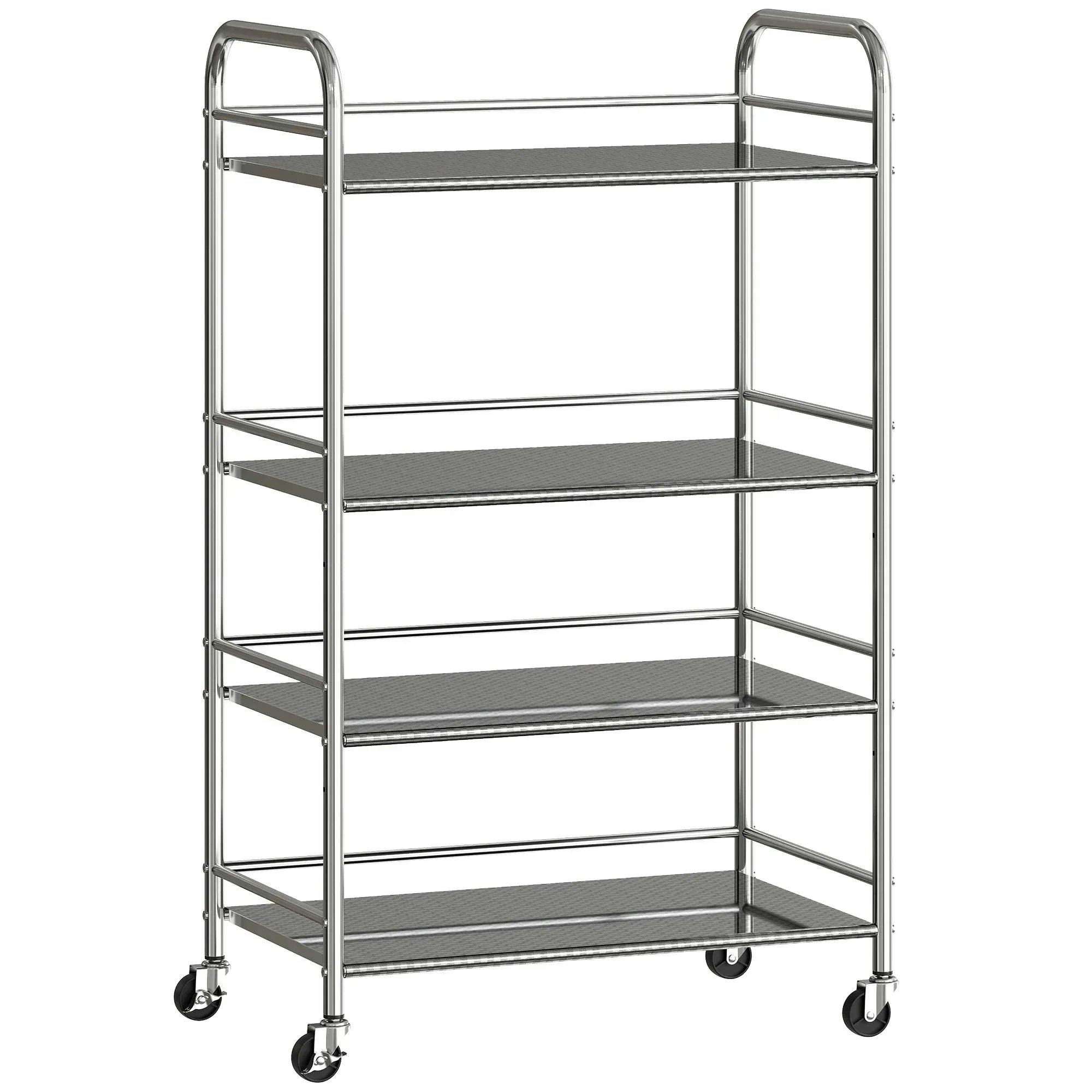Homcom Silver 3 Tier Kitchen Trolley On Wheels Serving Cart With Handles - 4 Tier - Image 6