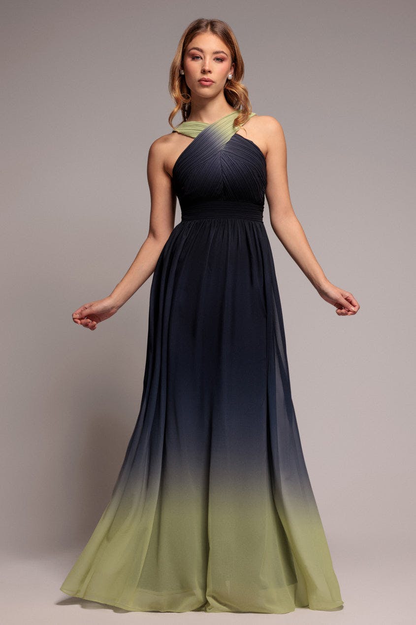 Goddiva Black Ombre Cross Front Pleated Maxi Dress - Lime Ombre By - Lime Ombre - 8
