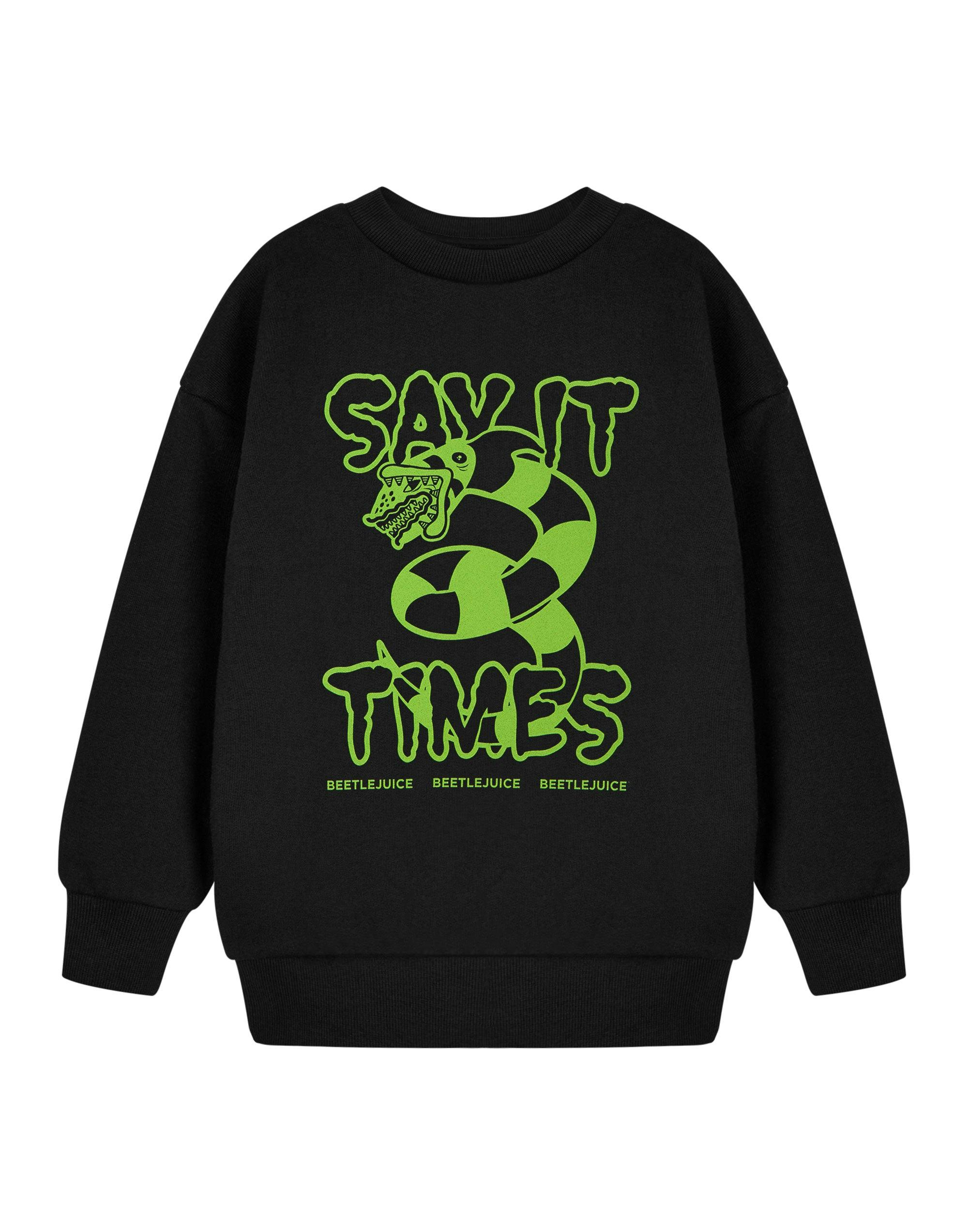 Vanilla Underground Unisex Black Beetlejuice Kids Say It Three Times Sweatshirt - 9-10 Years