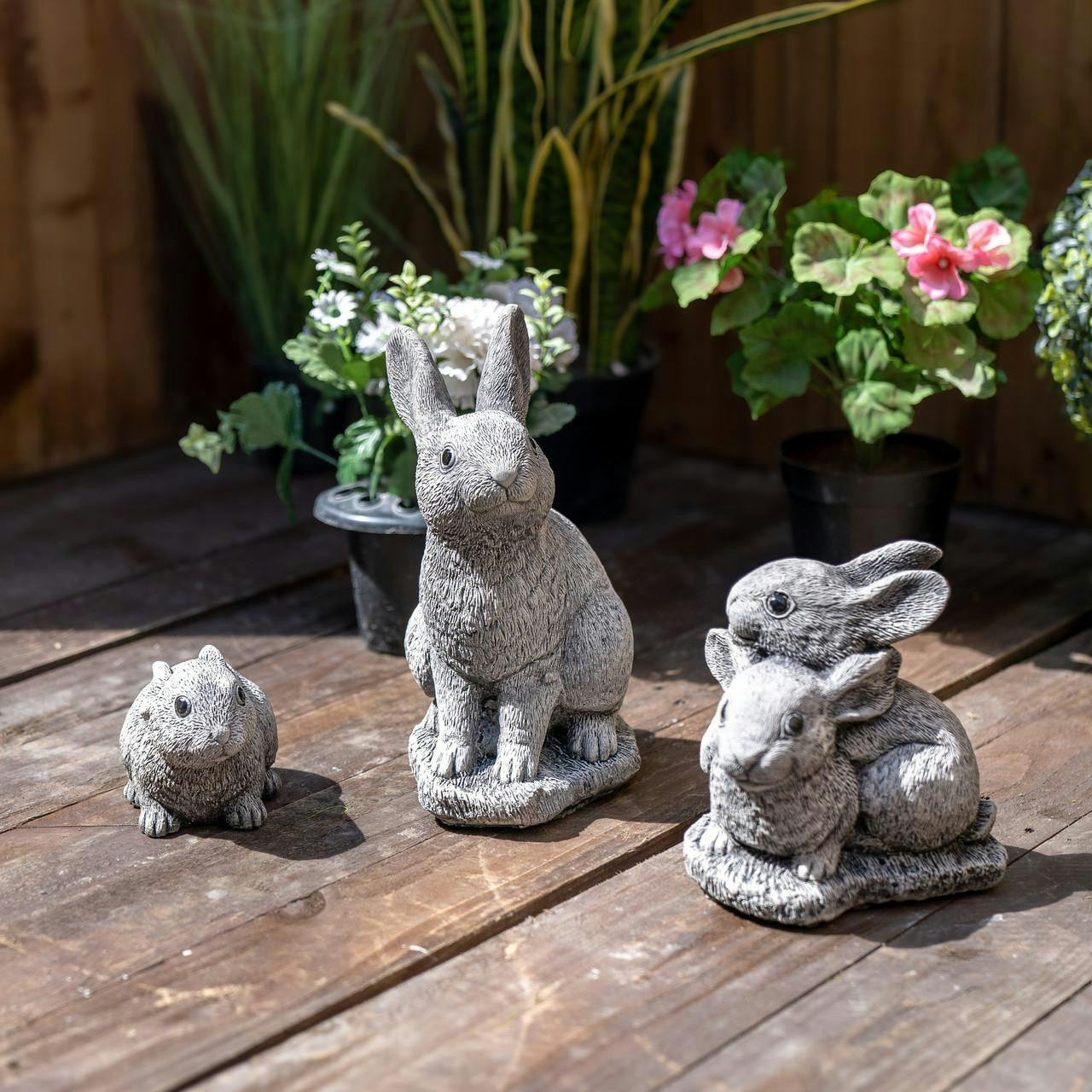 Rackhams Set Of 3 Bunny Rabbit Garden Ornaments