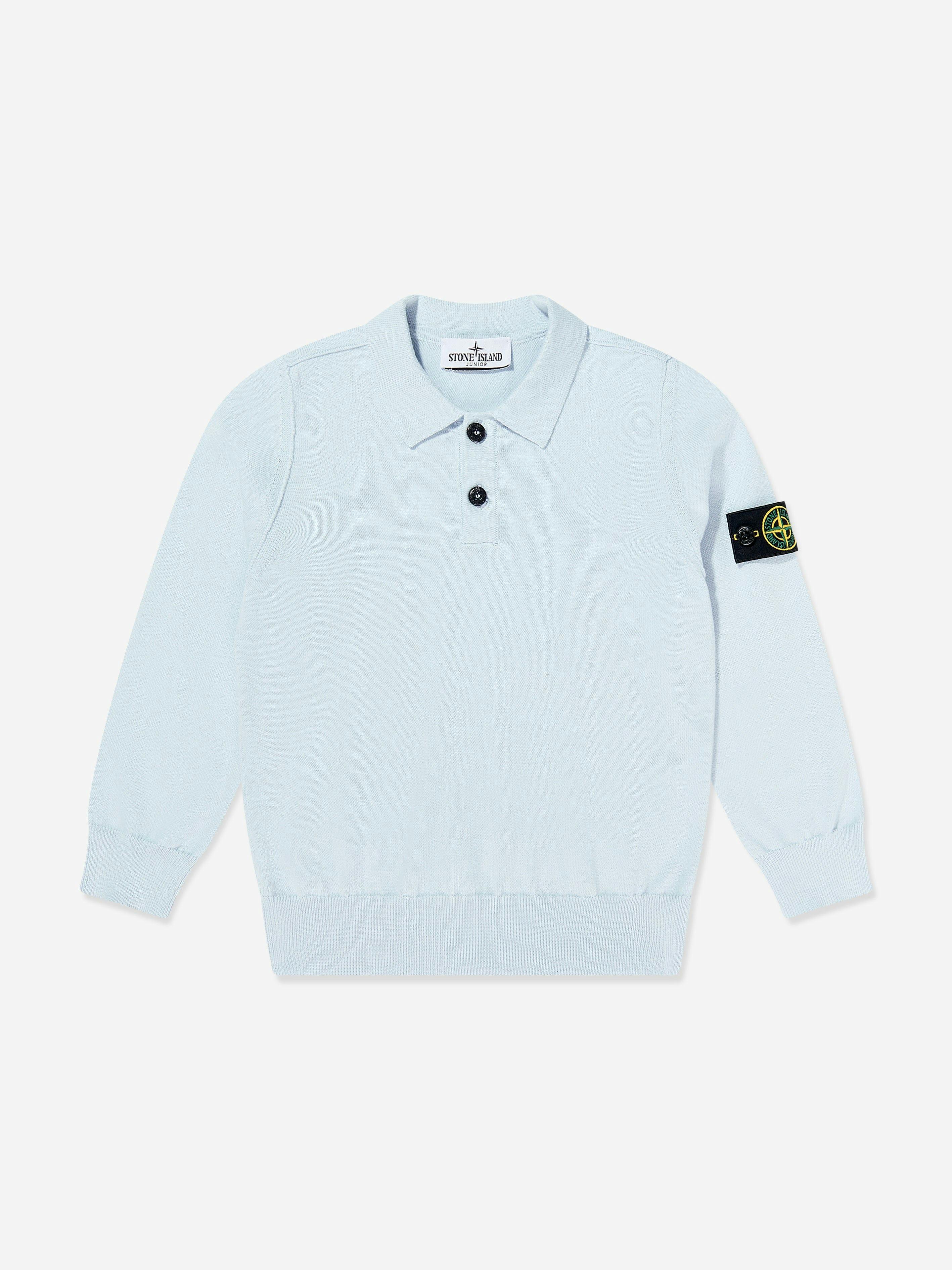 Stone Island Boys Blue Junior Knitted Long Sleeve Polo Shirt In - 8 Yrs