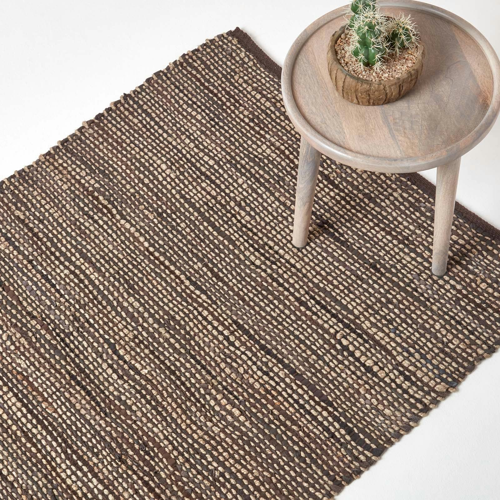 Rackhams Brown Madras Leather Hemp Rug - 120 X 180 Cm