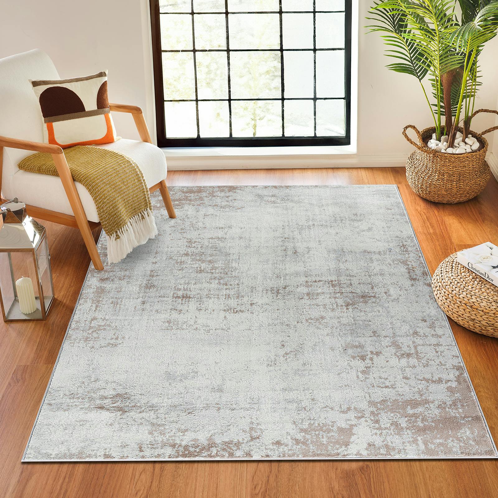 Rackhams Beige/Grey/White Floransa-Abstract Off- Modern Marble Rug - 160 X 215 Cm
