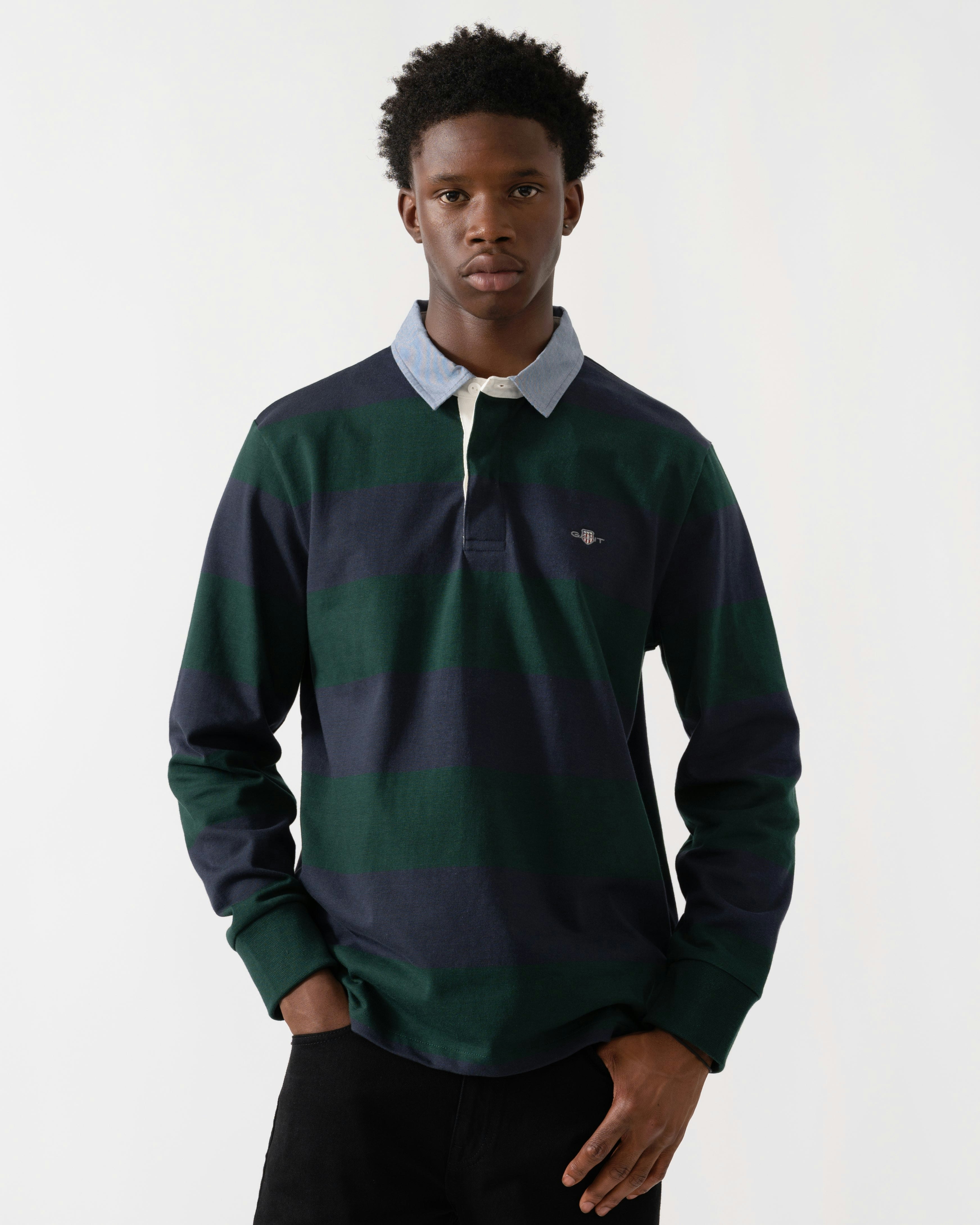 Gant Men's Green Regular Fit Chambray Stripe Heavy Rugger - 374 Tartan - 374 Tartan - M