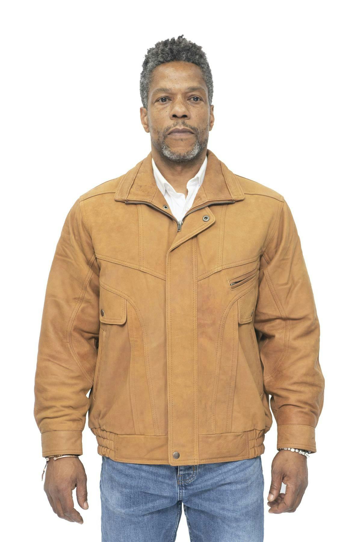 Infinity Leather Men's Classic Harrington Bomber Leather Jacket-Minsk - Tan - Uk 2XL | Eu 54 | Us 44