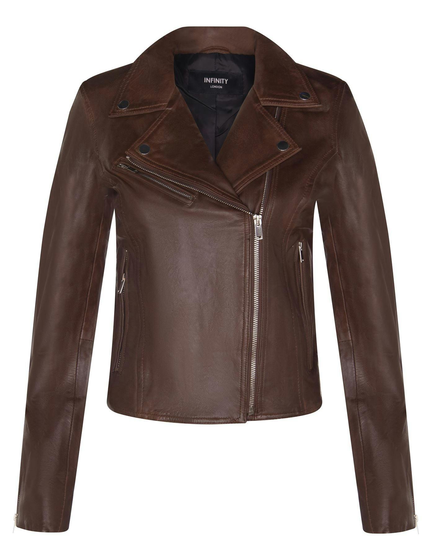 Infinity Leather Women's Brown Leather Classic Biker Brando Jacket-Baku - Uk 2XL/18 | Eu 44 | Us 14