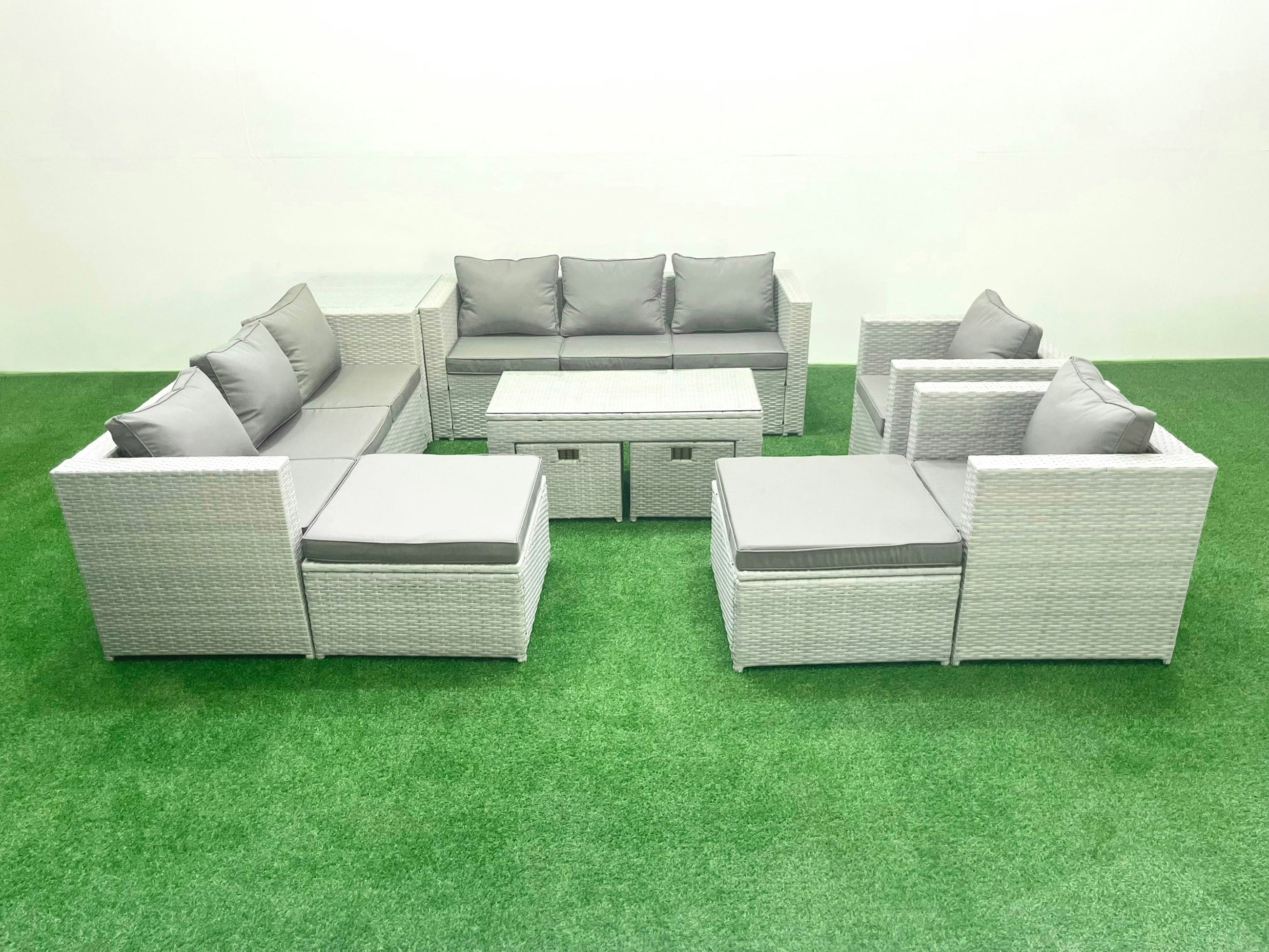 Rackhams Grey Outdoor Rattan Garden Furniture Set With Cushions Luxury 12 Seater With 2 Chairs And Coffee Table For Conservatory,Patio