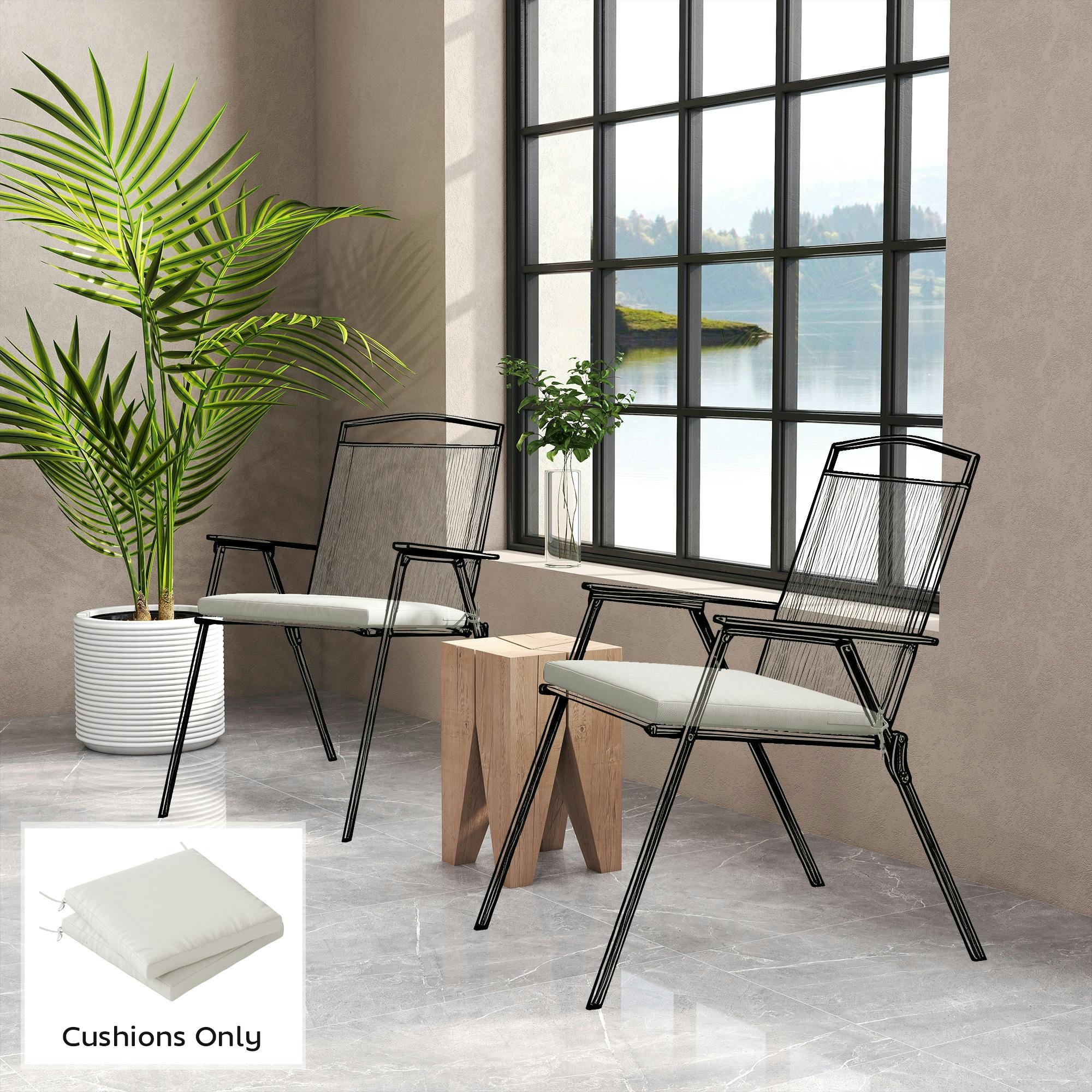 Rackhams Cream/White 2Pcs Garden Chair Cushions, Waterproof Seat Pads