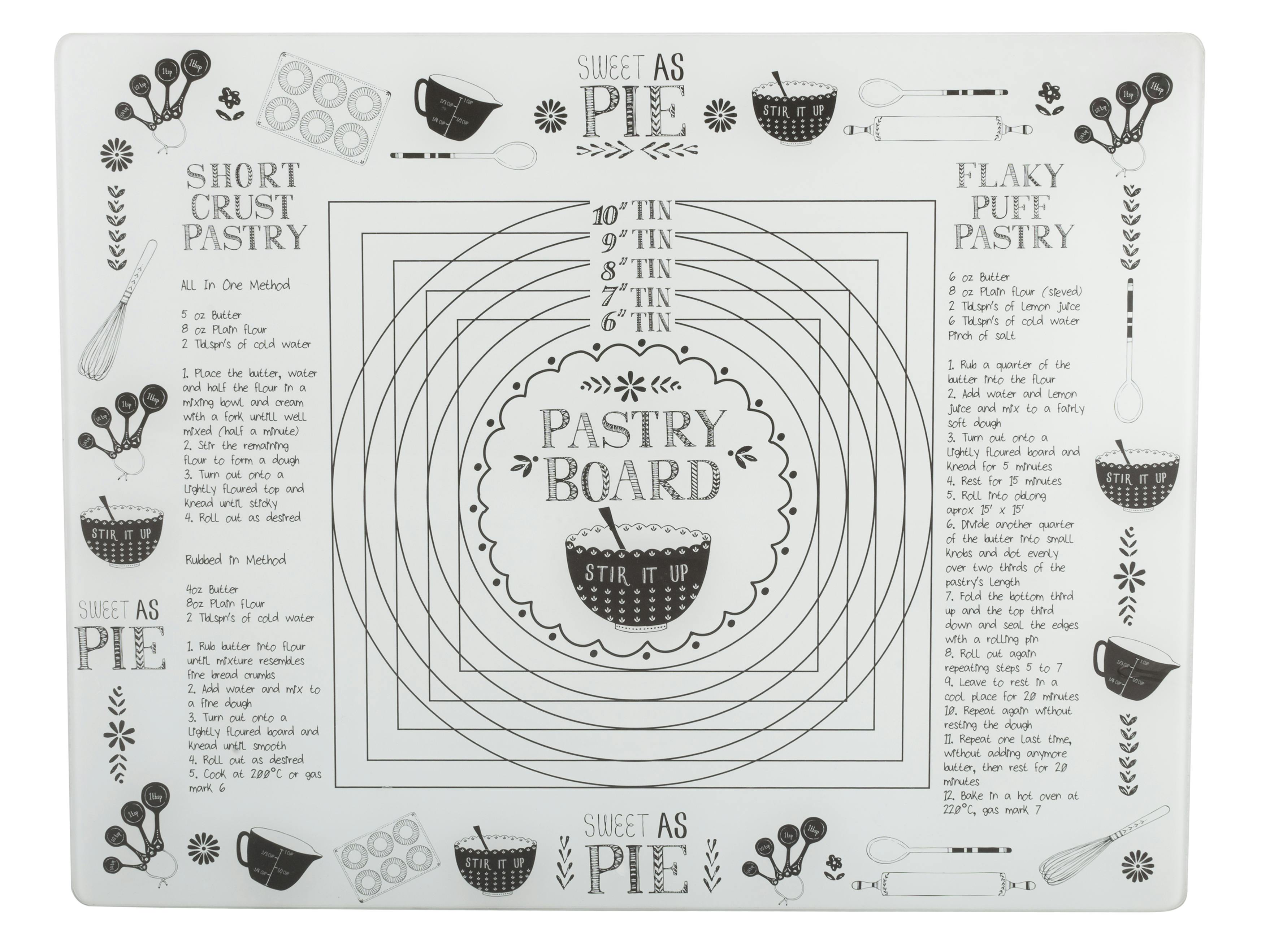 Rackhams Bake Stir It Up Large Pastry Board - Mixed - Glass - Worksurface Protector