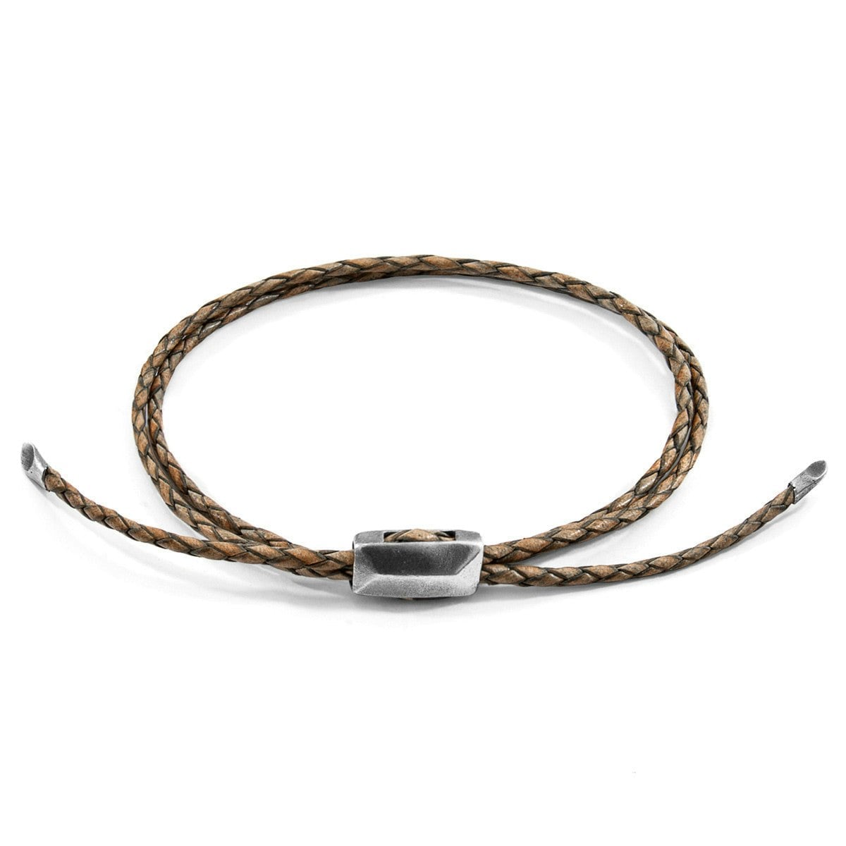 Anchor & Crew Grey/Silver Taupe Edward And Braided Leather Skinny Bracelet