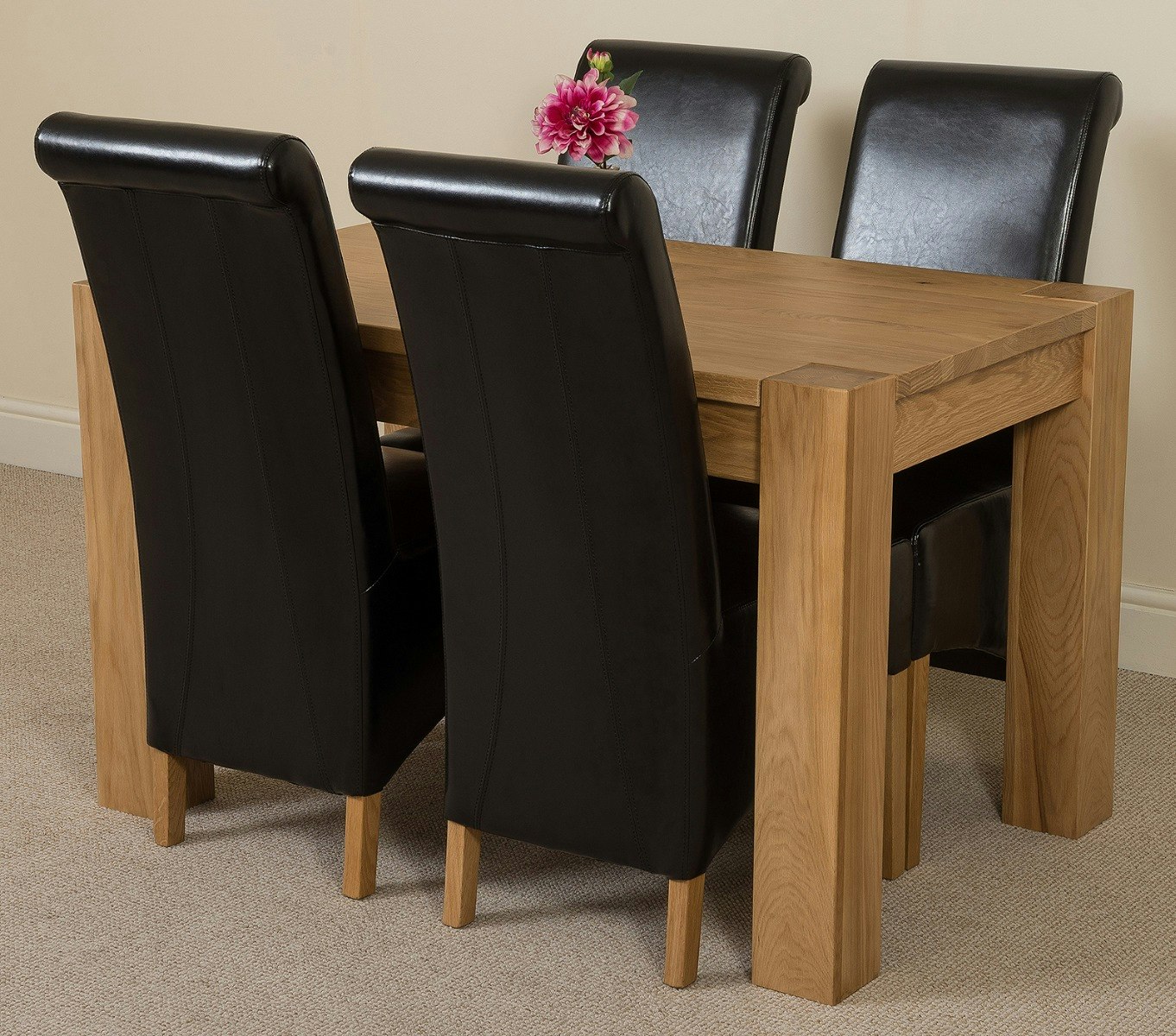Rackhams Black Kuba Oak Dining Table With Montana Leather Chairs - 4 Chairs Small