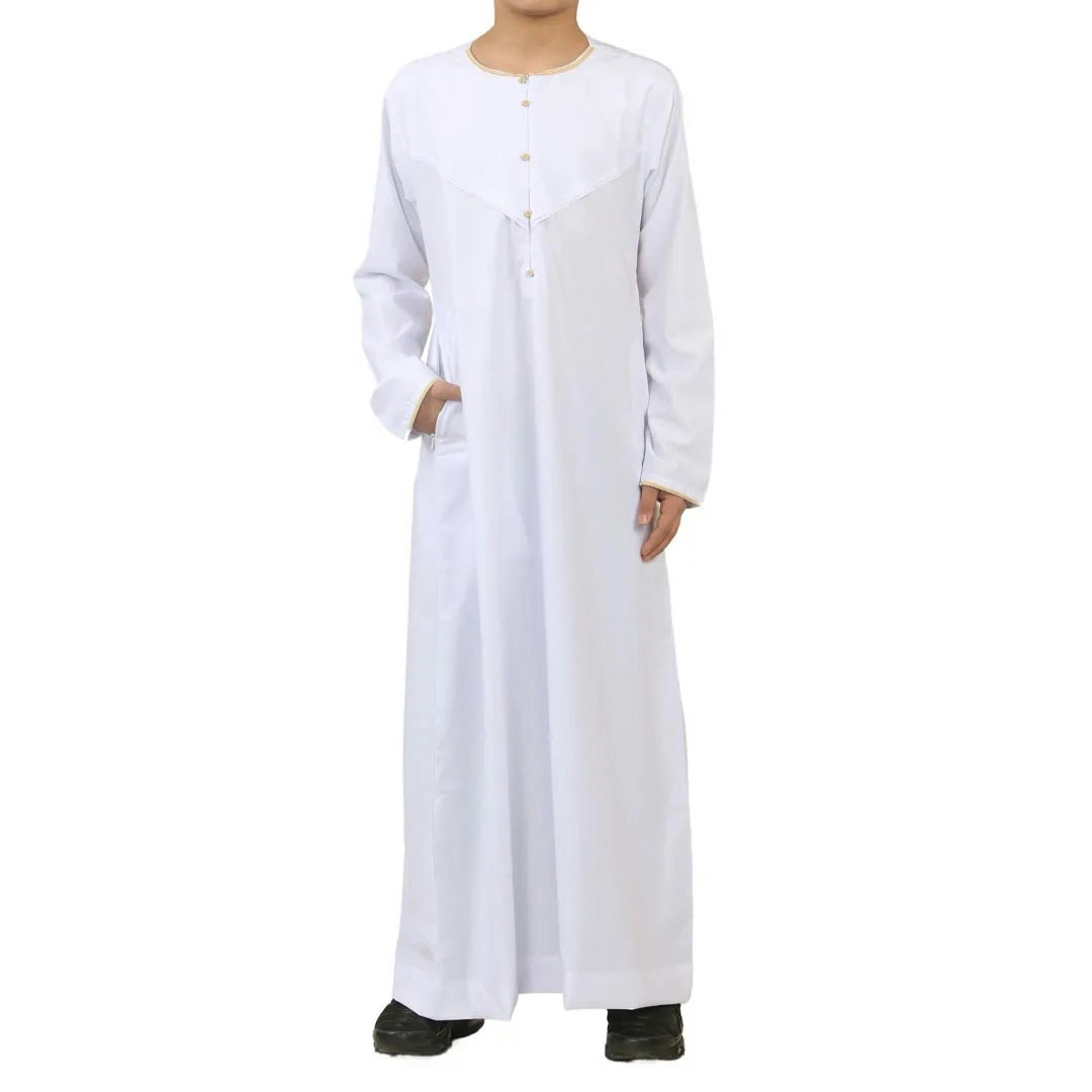 Thobez Boys Gold/White Oe-300 - 'S Emirati Omani Thobe Embroidery - 42