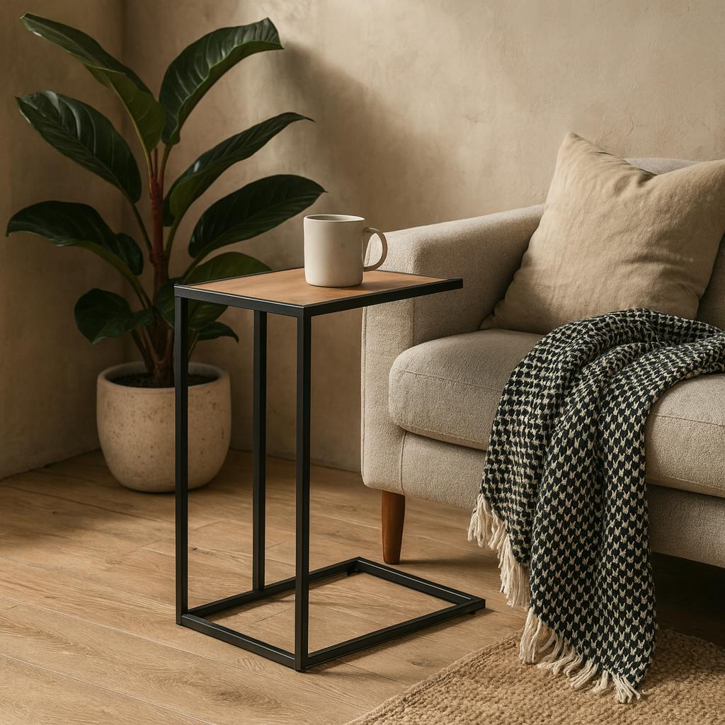 Rackhams Black El Paso Metal And Wild Oak Veneer Sofa Side Table