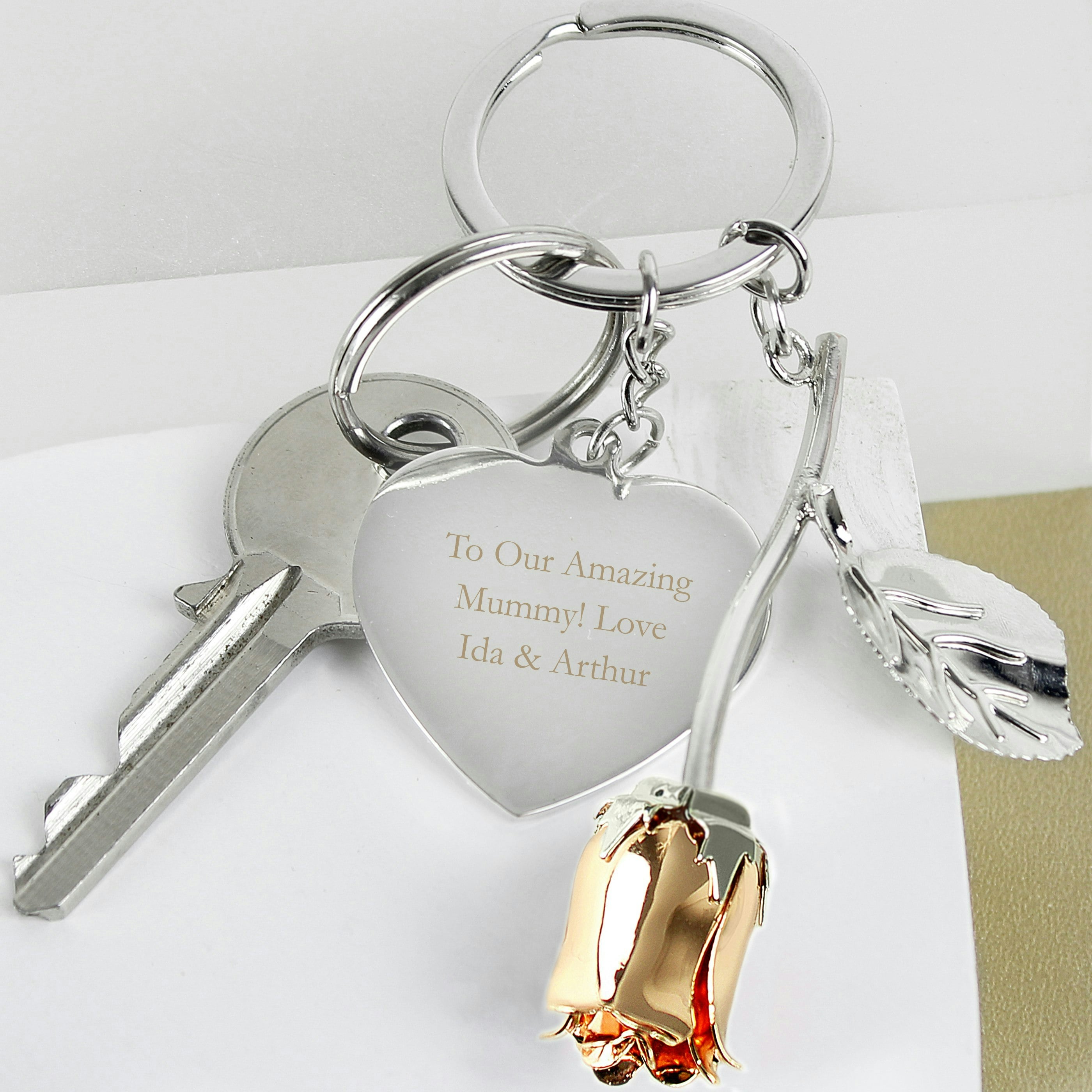 Personalised Memento Company Silver/Gold Personalised Plated Rose Rose Keyring