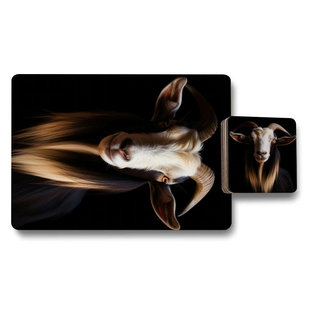 Benjamin Tate Design Black Goat Artwork Placemat And Coaster Set 12 Piece 11X8 Placemats 3.7X3.7 Coasters