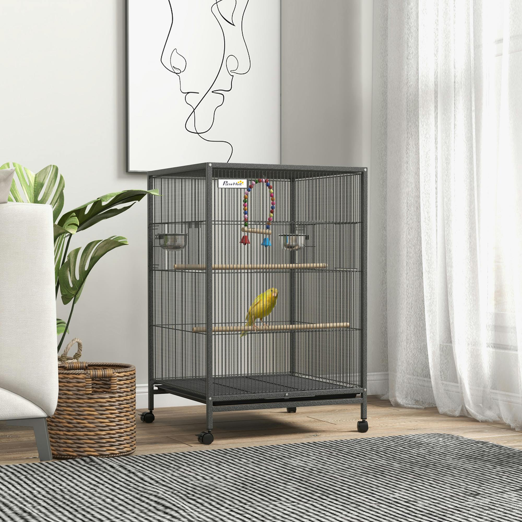 Pawhut Grey Budgie Cage Parrot Cage For Small Parrot, Budgie, Lovebird In - Image 3