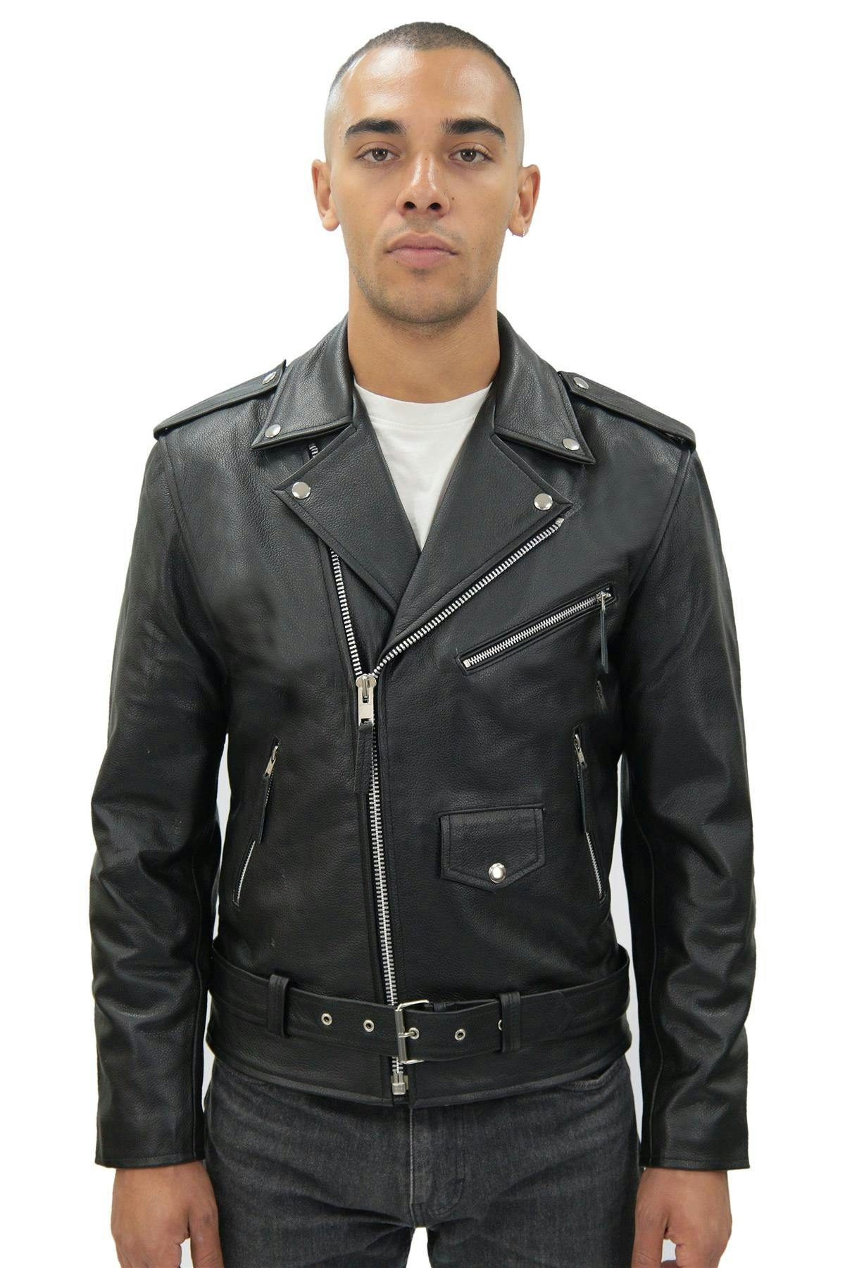 Infinity Leather Men's Black Cow-Hide Brando Jacket -Venice - Uk 6XL | Eu 62 | Us 52