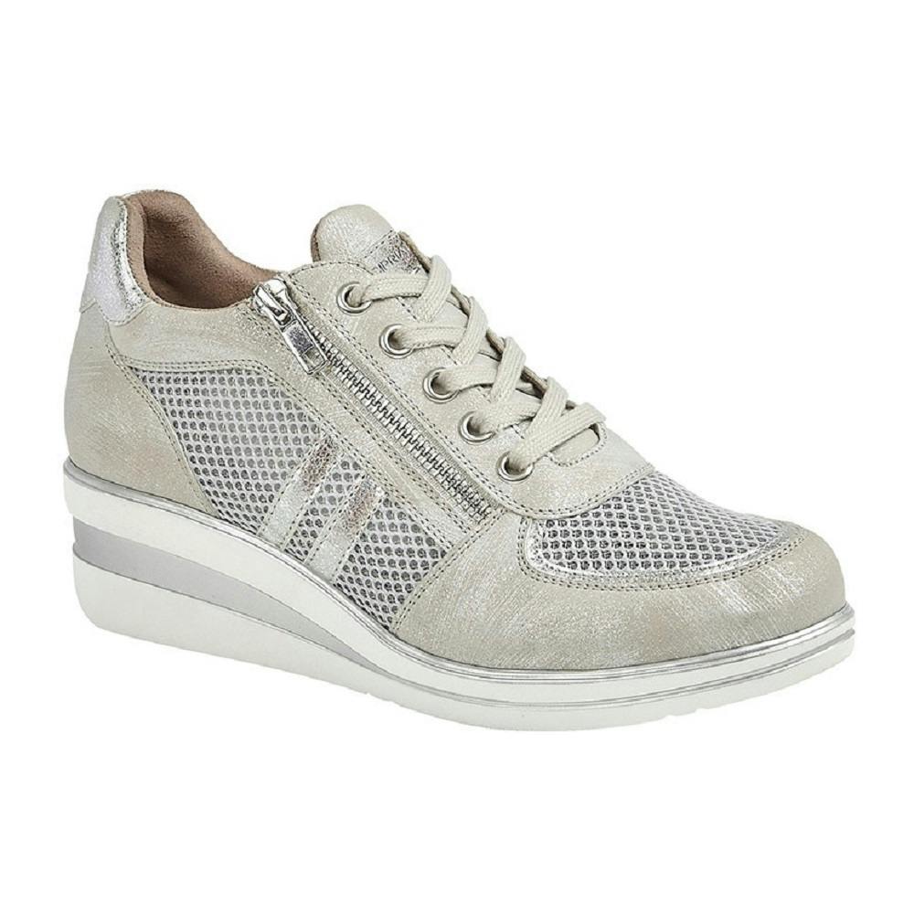 Cipriata Women's Silver Lace And Zip Trainers - 7 Uk - 50% Pu-Mesh/25% Microfibre/25% Tpr