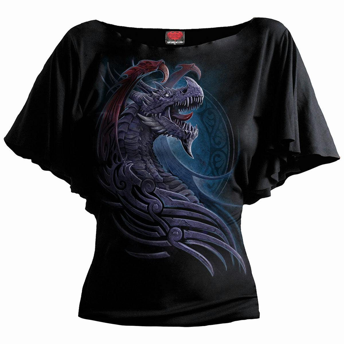 Spiral Direct Black Dragon Borne - Boat Neck Bat Sleeve Top - 3XL - Digital - Digital