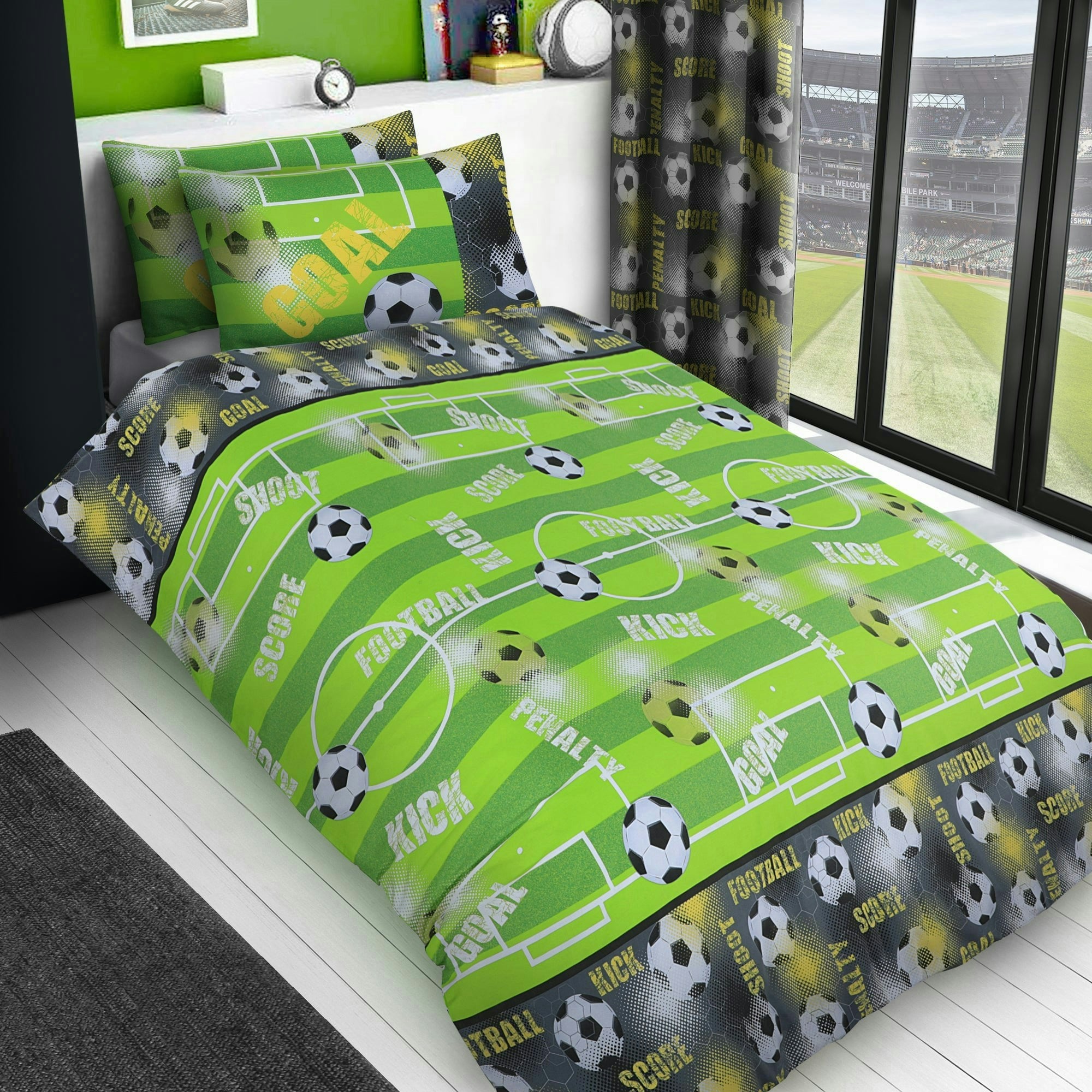 Velosso Green Footy Galore Printed Cotton Blend Duvet Cover And Pillowcase Set - Single