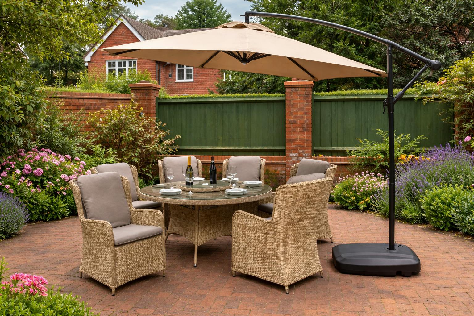 Rackhams Grey 3M Cantilever Garden Parasol With Crank & Tilt – Or Mocha - Mocha - 3M X 3M