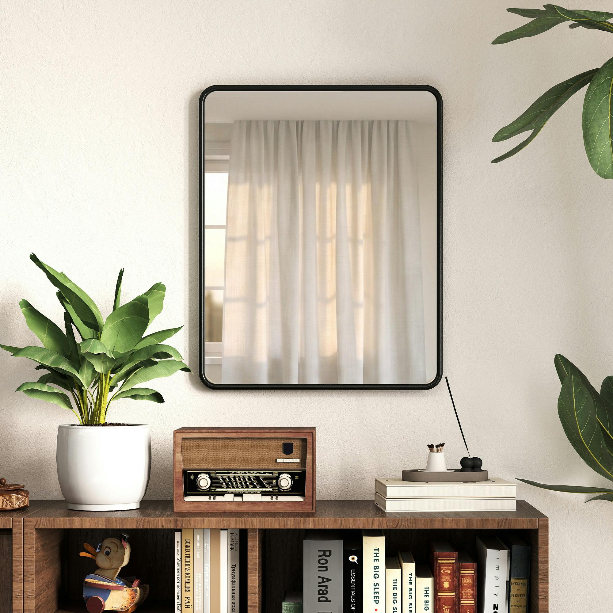 Rackhams Black Rectangular Mirror With Metal Frame, Decorative Wall Mirror, - 50 X 40 X 3 Cm - Modern