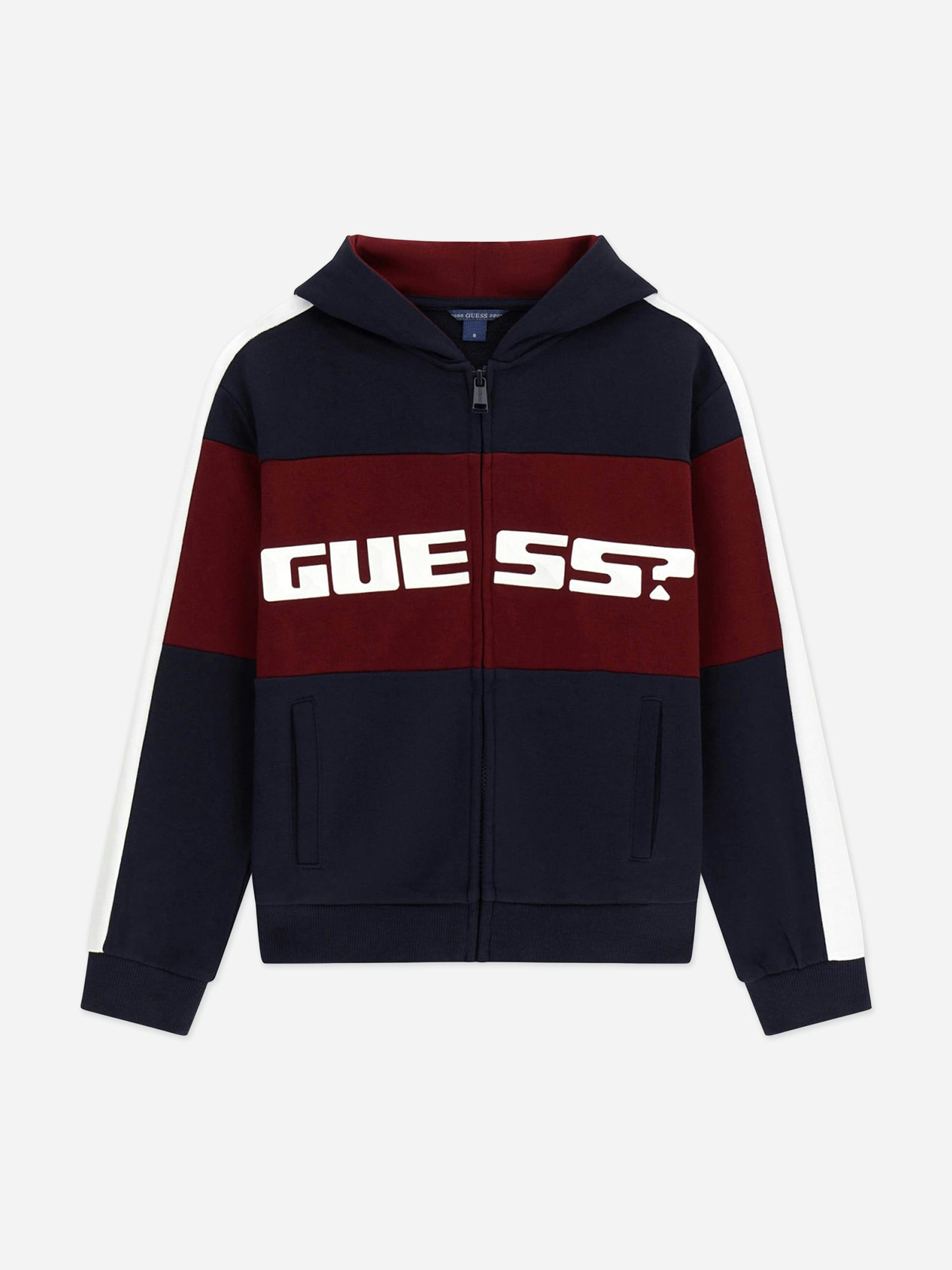 Guess Boys Blue Logo Zip Up Top In Navy - 12 Yrs