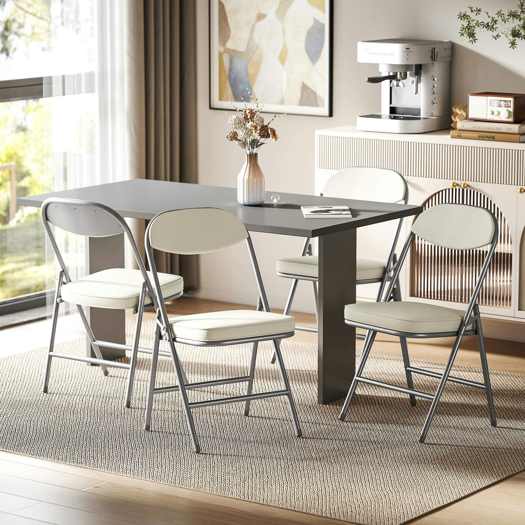 Homcom Unisex Off-White Folding Chairs Set Of With Cushioned Seat, Steel Frame In Size 4 - Image 3
