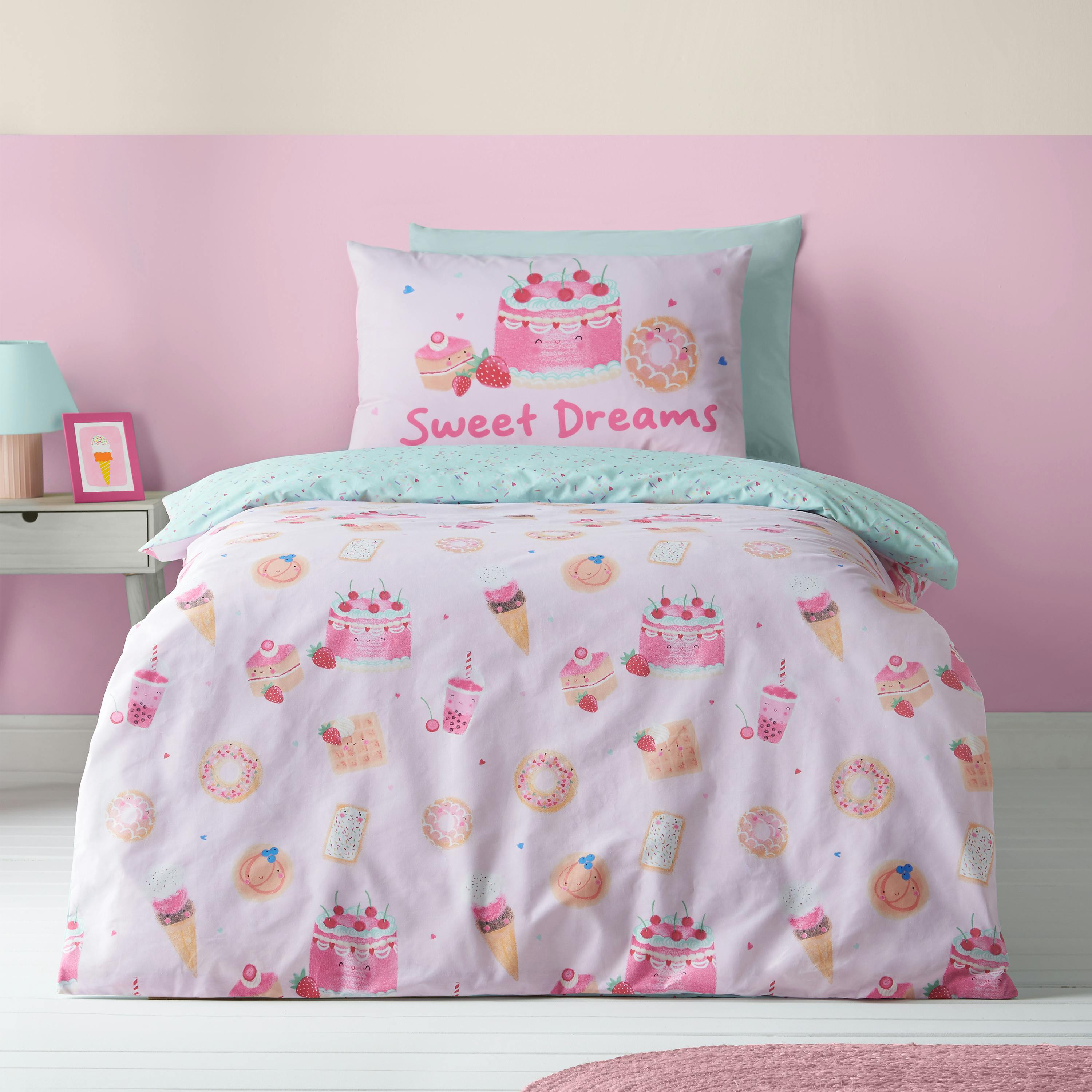 Catherine Lansfield Pink Sweet Treats Reversible Duvet Cover Set - Double