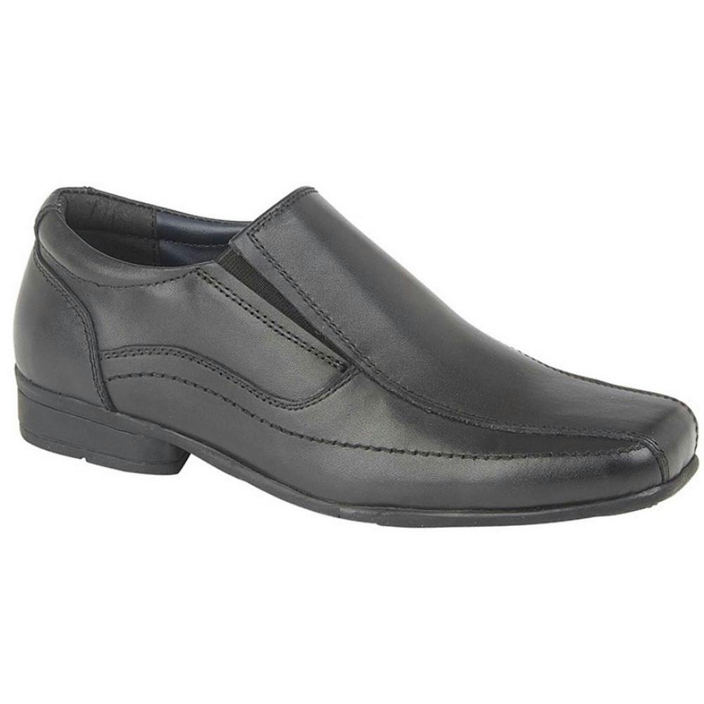 Roamers Boys Black Childrens/S Leather Twin Gusset School Shoes - 4 Uk - 75% Leather/25% Elastic