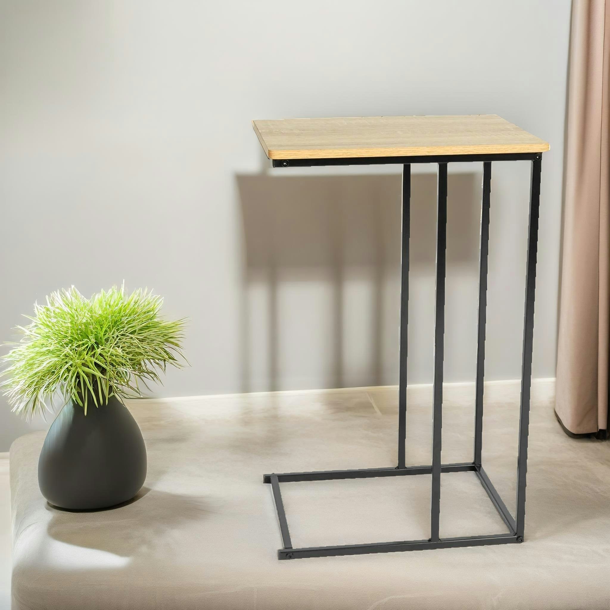 Rafaelo Mobilia Brown C Shaped Side Table Natural