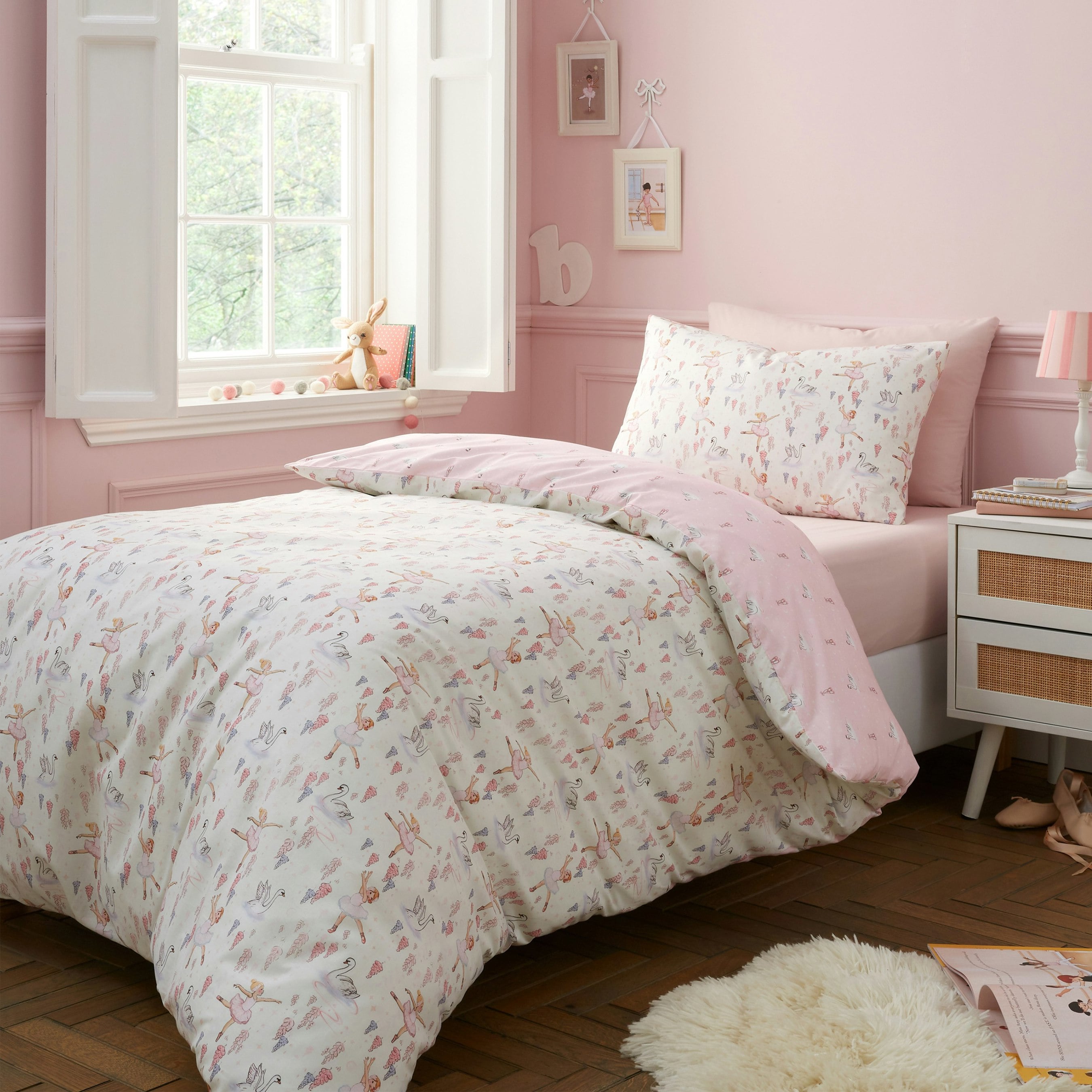 Belle & Boo Pink Ballerina Reversible Cotton Duvet Cover Set - Junior