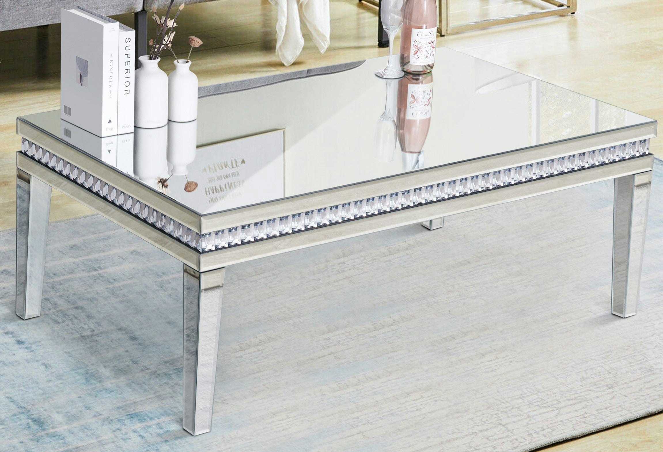 Rackhams Mirrored Coffee Table With Crystal Detail Living Room Furniture