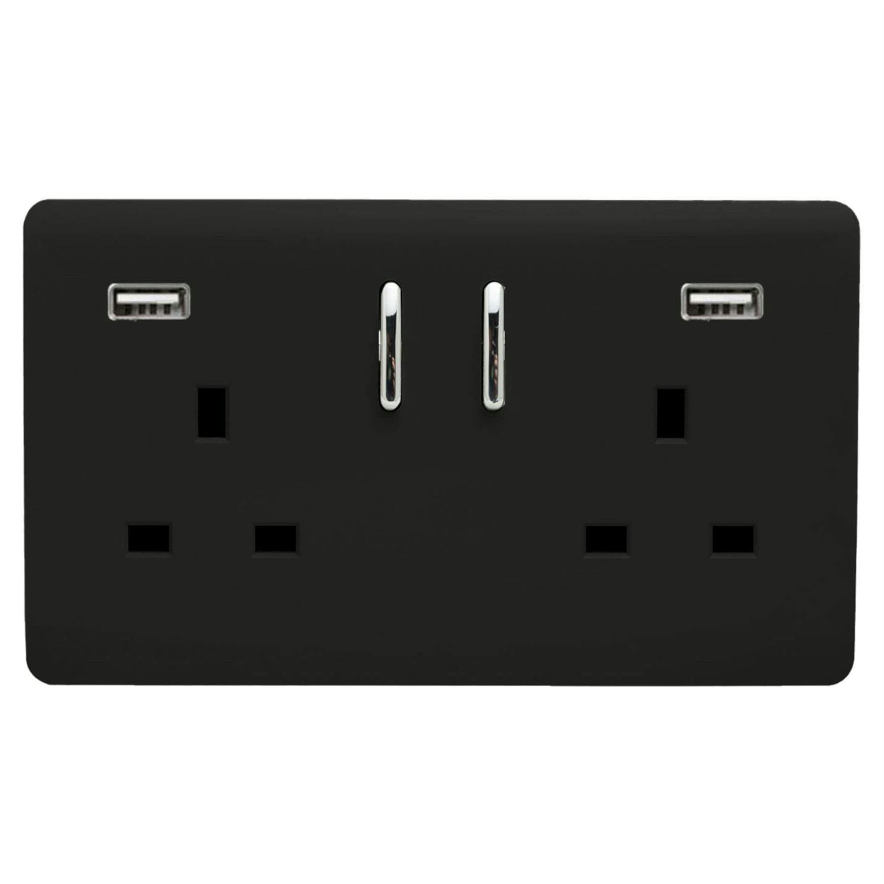 Trendi Switch 2 Gang 13amp 2 Port USB Switched Plug Socket - Matt Black - Image 4