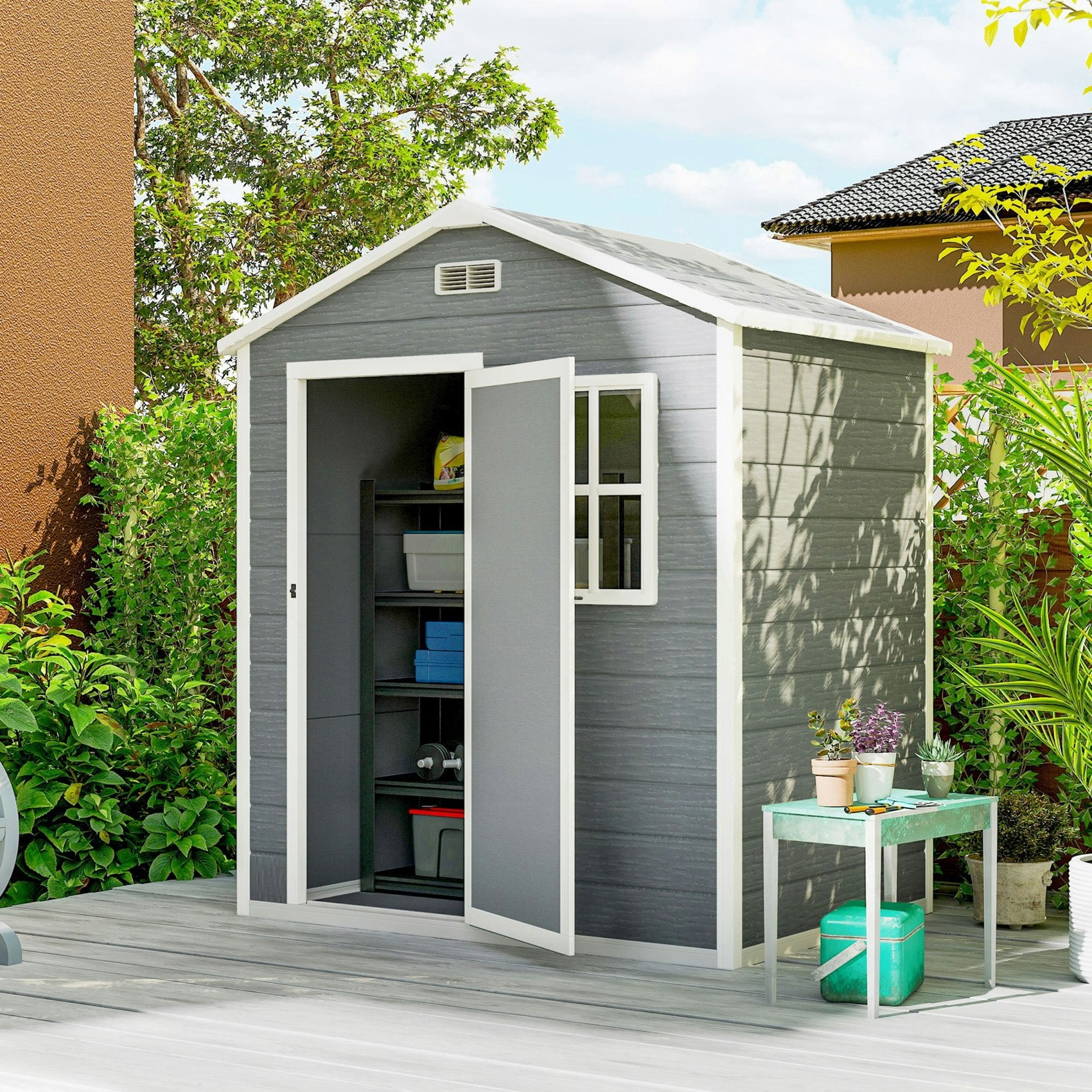Rackhams Grey 6 X 4Ft Resin Garden Shed With Floor And Window,