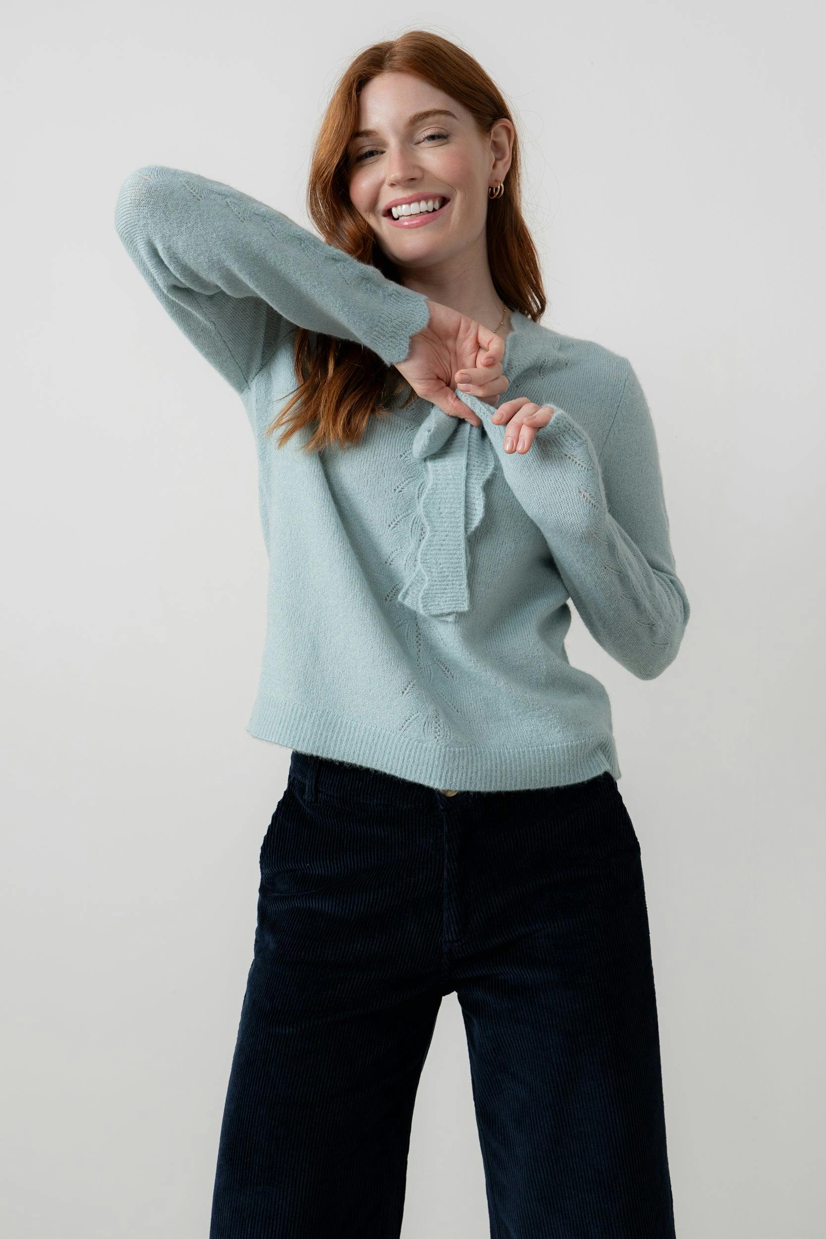 Lily & Me Blue Elise Tie Neck Pointelle Jumper Ice - 18 - Ice