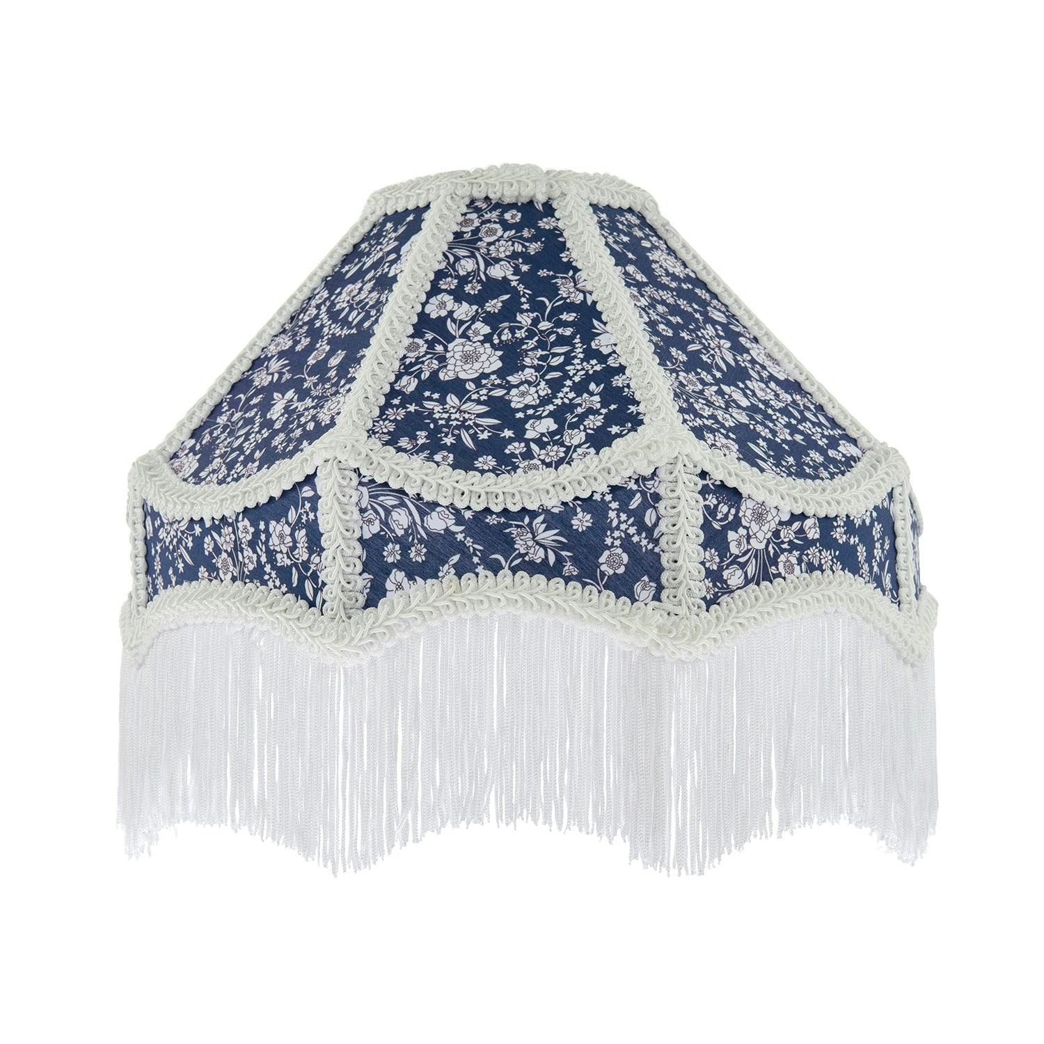Happy Homewares Blue Classic Victorian Empire Lampshade In Navy Cotton With Tassels