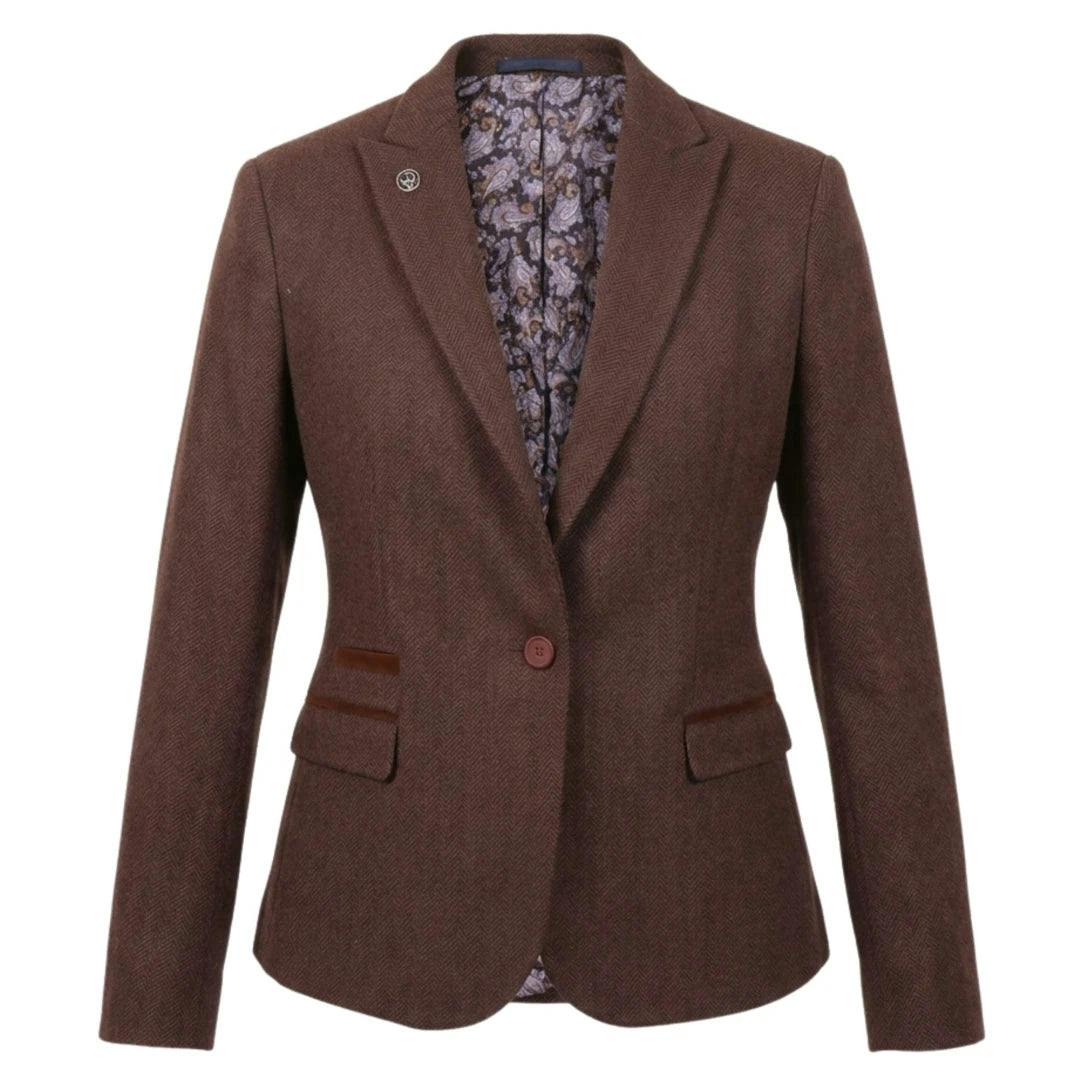Truclothing Women's Brown Imw-04 - Tweed Herringbone Blazer Waistcoat - Uk 18 - Blazer