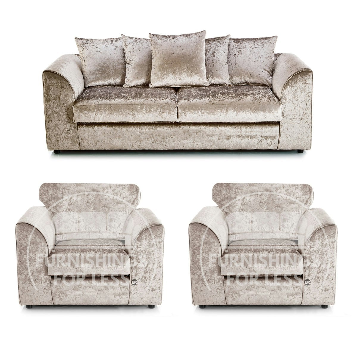 Furnishings For Less Black/Silver Crystal Crushed Velvet 3 Seater And 2 Armchairs Scatter Back - Mink