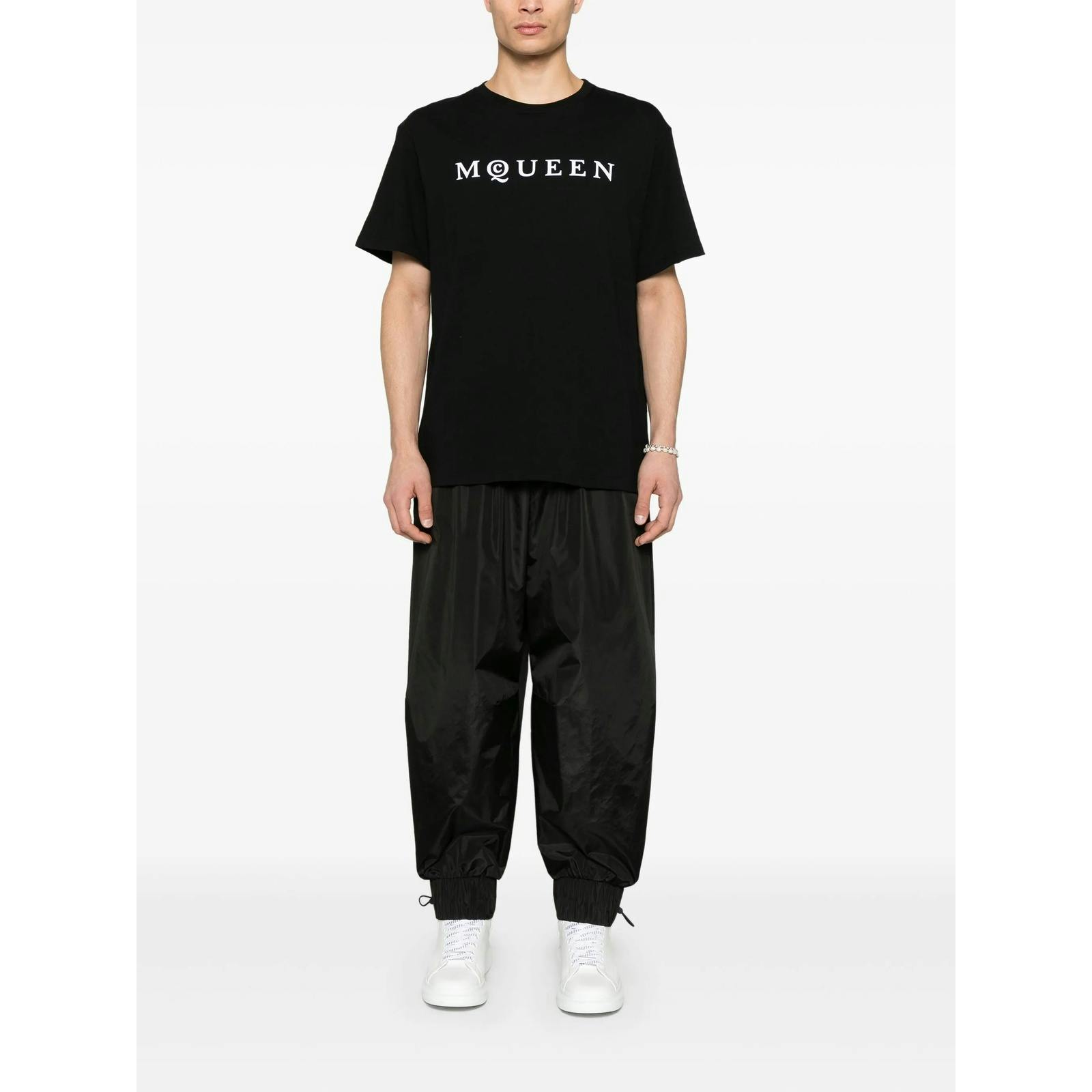 Alexander Mcqueen Black Flocked Logo T-Shirt In - Xxl