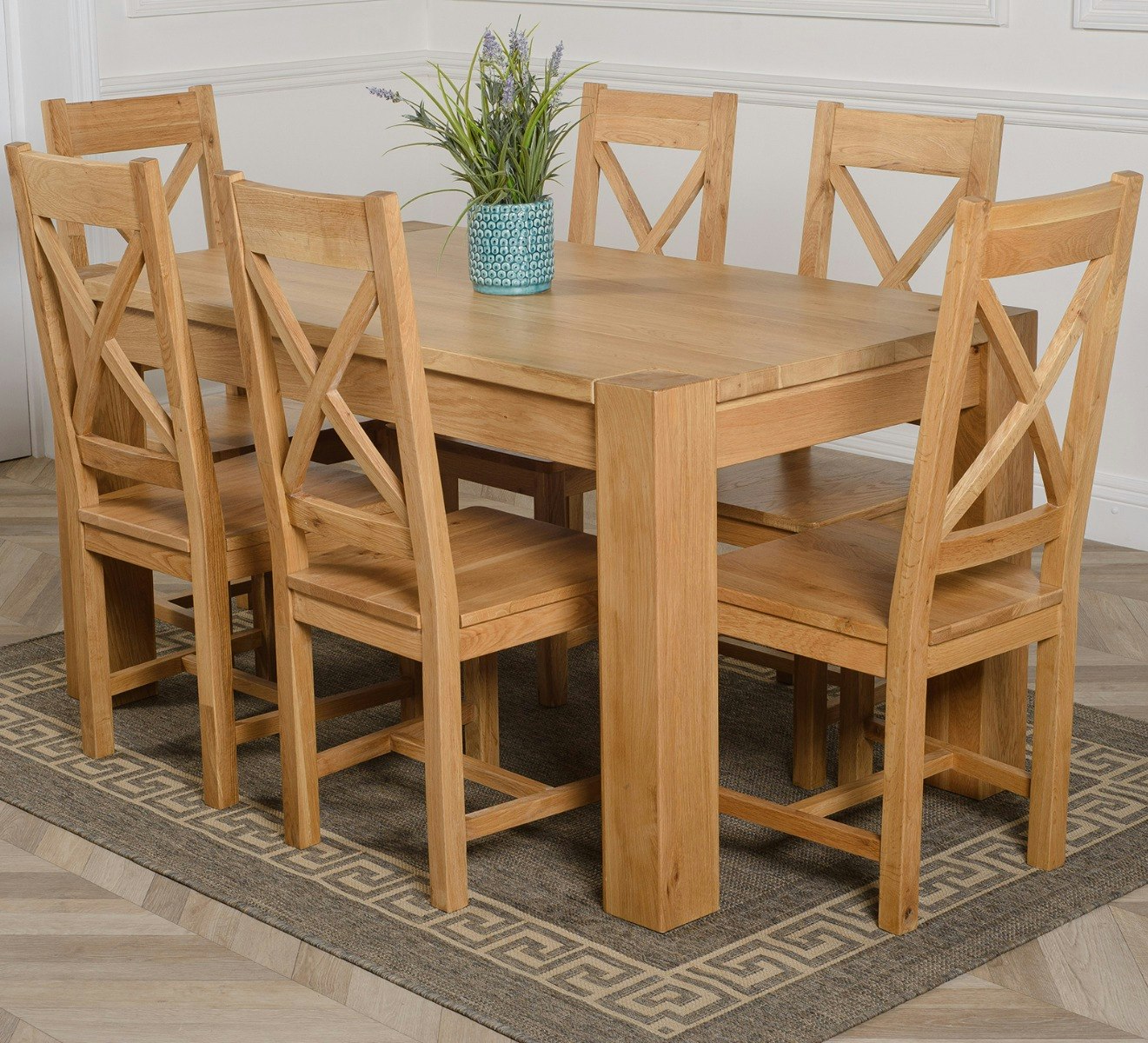 Rackhams Light/Grain Kuba Medium Oak Dining Table With Berkeley Oak Chairs - Natural Oak - 6 Chairs