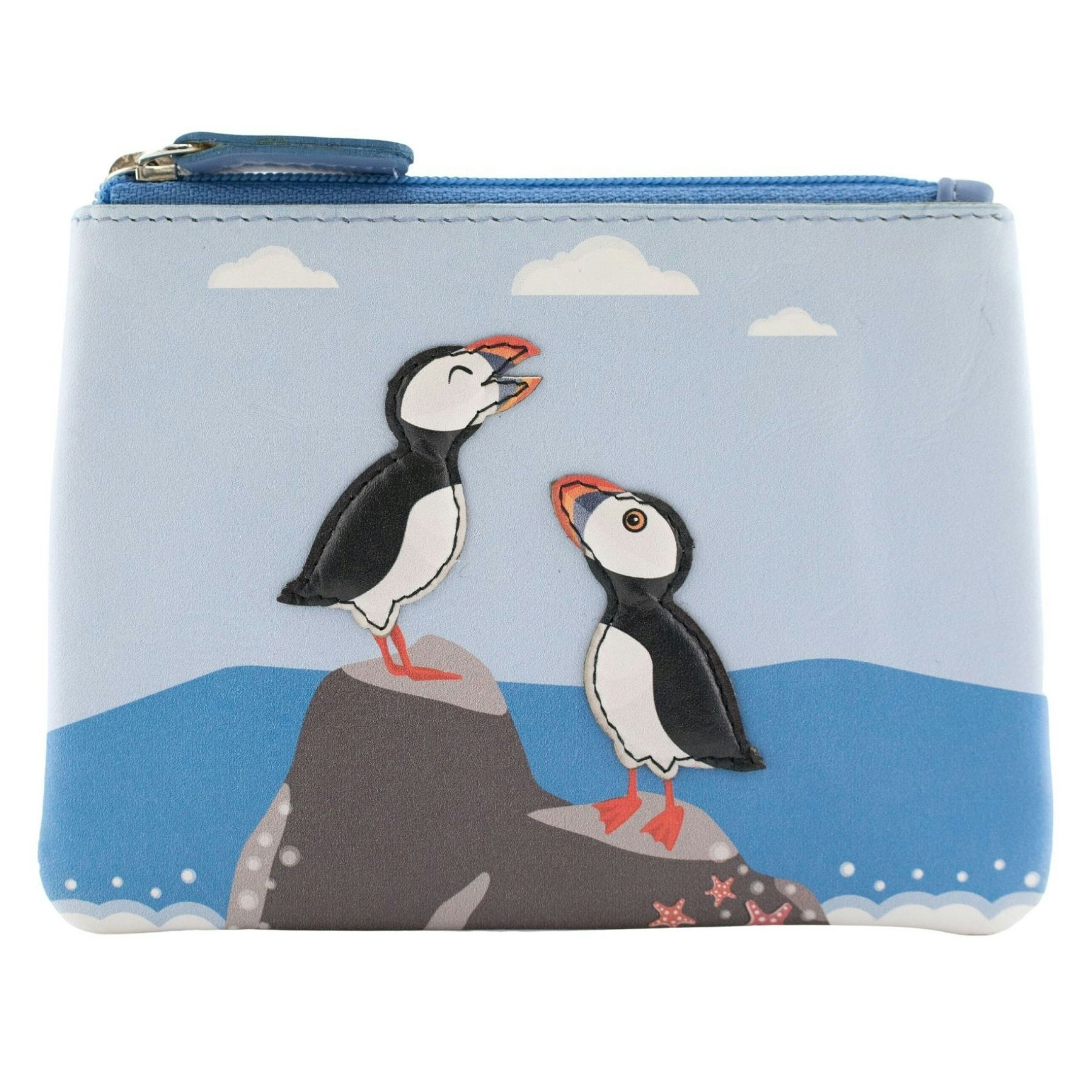 Mala Leather Blue Pinky Puffins Bird Applique Coin Purse