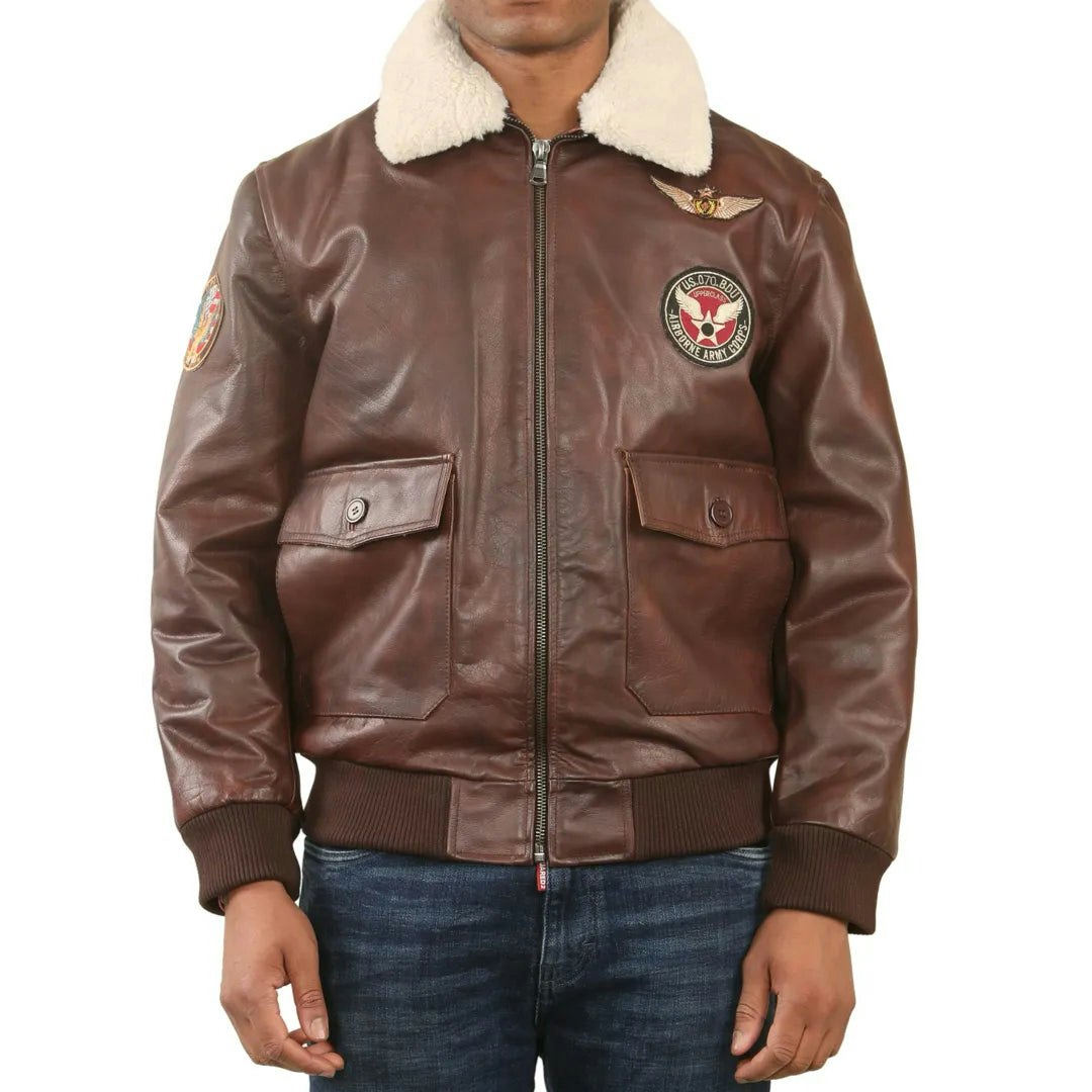 Infinity Leather Men's Brown Cowhide Aviator Bomber Leather Jacket - 2XL