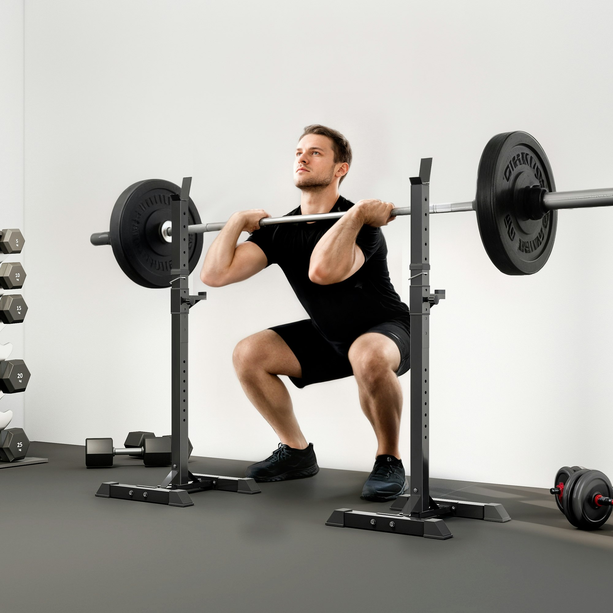 HOMCOM Barbell Squat Stand - Adjustable Height 124-154cm - Black - Image 2
